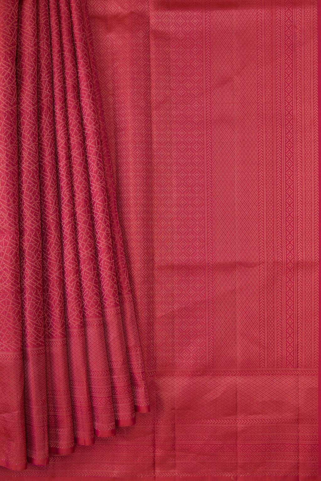 Pleats and pallu of Brick Orange Dual Tone Soft Silk Saree with Zari Brocade on the body and Fancy Border. 