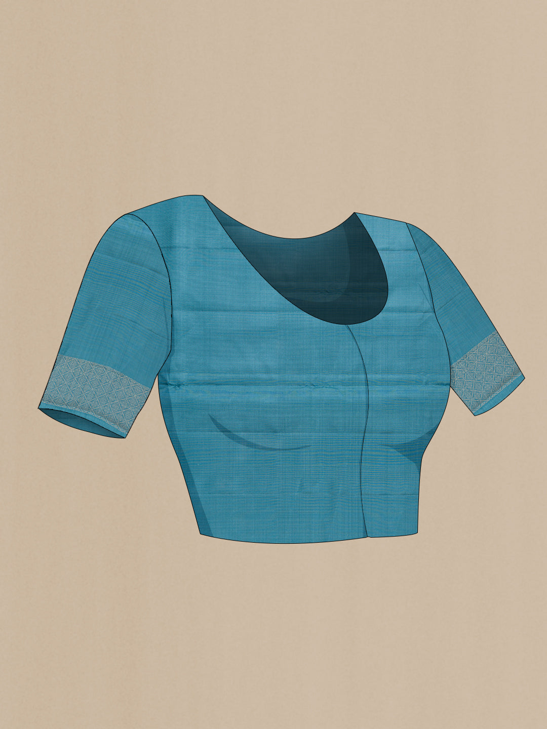 Close up image of the blouse of Maya Blue Dual Tone Soft Silk Saree with Zari Brocade on the body and Fancy Border. 