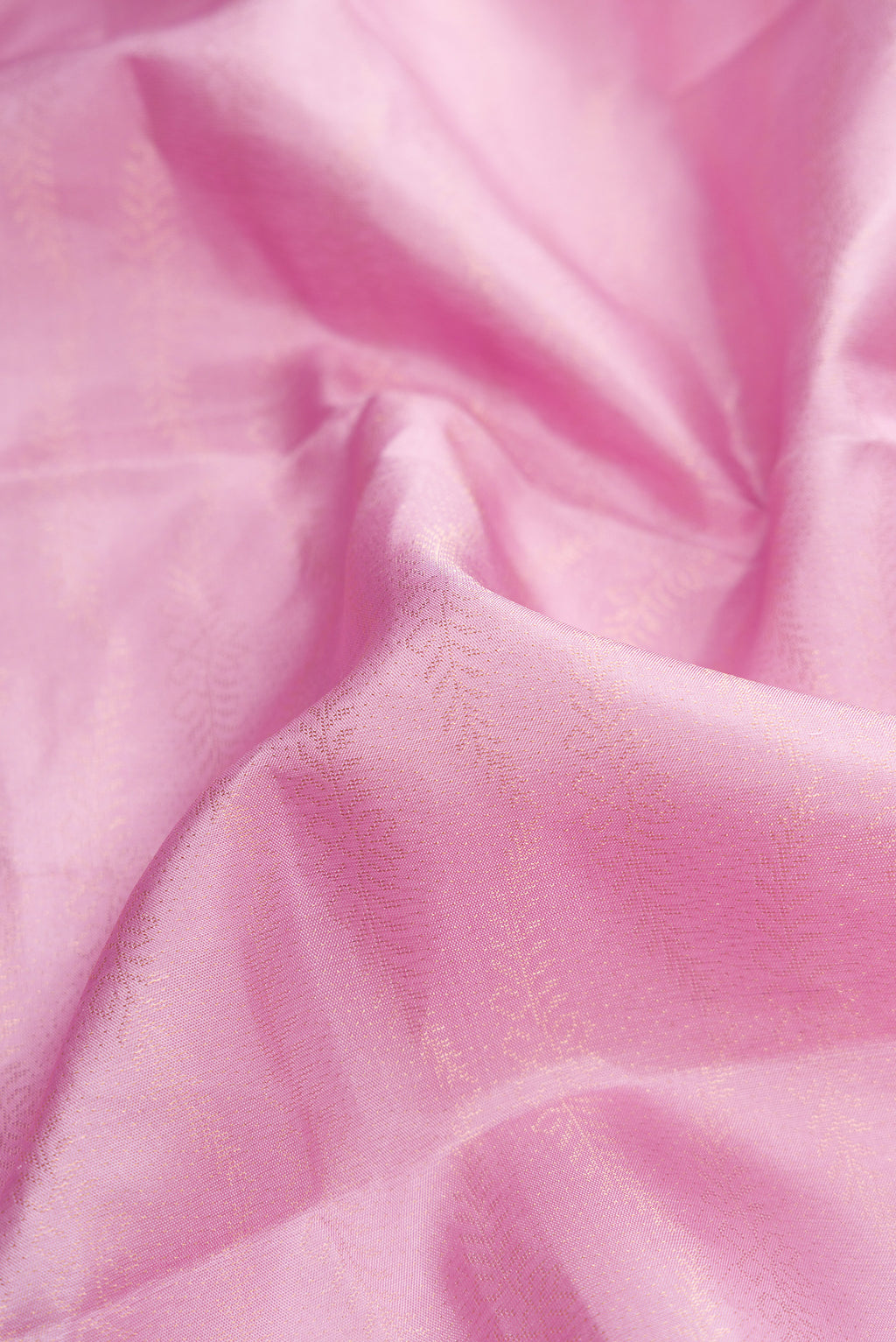 Close up of Pink Dual Tone Soft Silk Saree with Zari Brocade on the body and Fancy Border.  displaying folds
