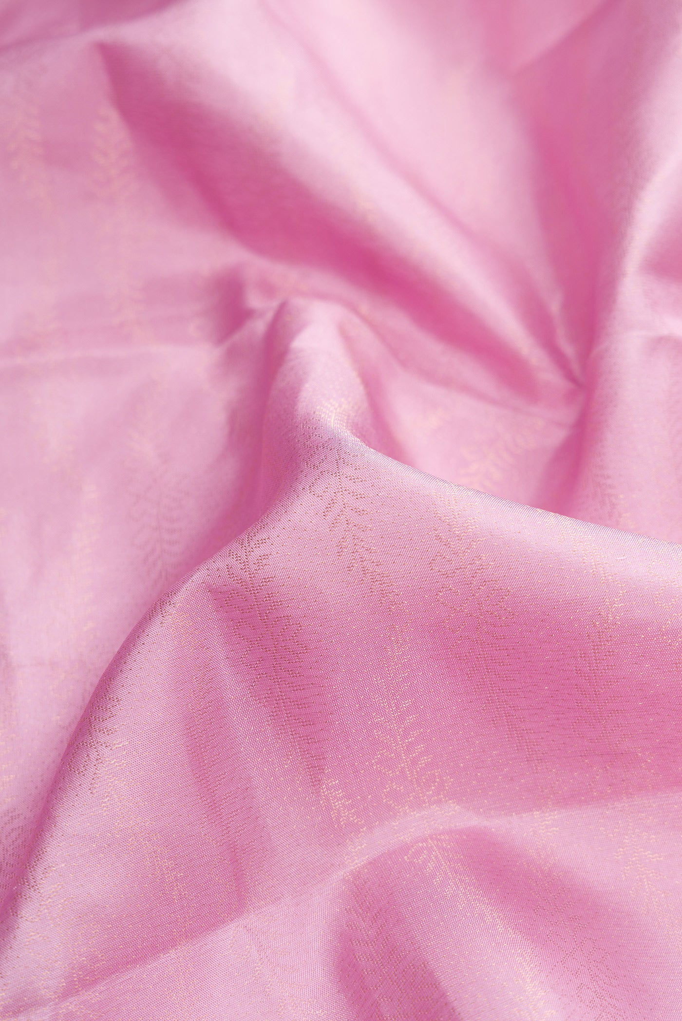 Close up of Pink Dual Tone Soft Silk Saree with Zari Brocade on the body and Fancy Border.  displaying folds