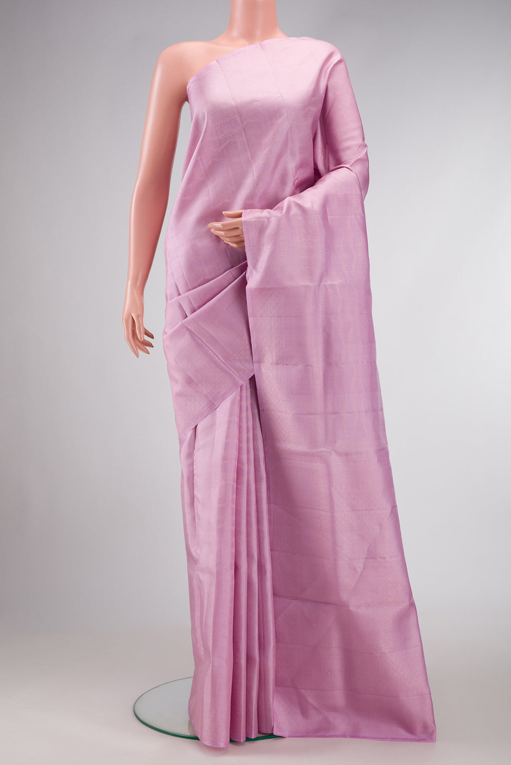 Pink Dual Tone Soft Silk Saree with Zari Brocade on the body and Fancy Border.  displayed on a mannequin