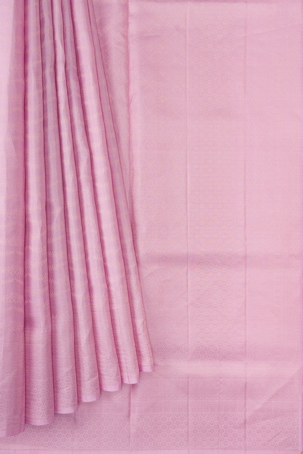 Pleats and pallu of Pink Dual Tone Soft Silk Saree with Zari Brocade on the body and Fancy Border. 