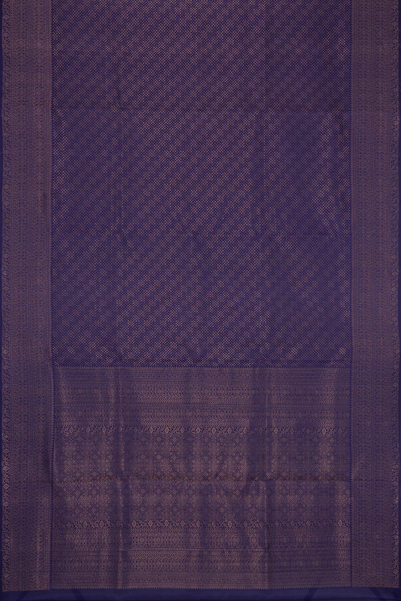 Flat view of Navy Blue Dual Tone Soft Silk Saree with Zari Brocade on the body and Fancy Border. 