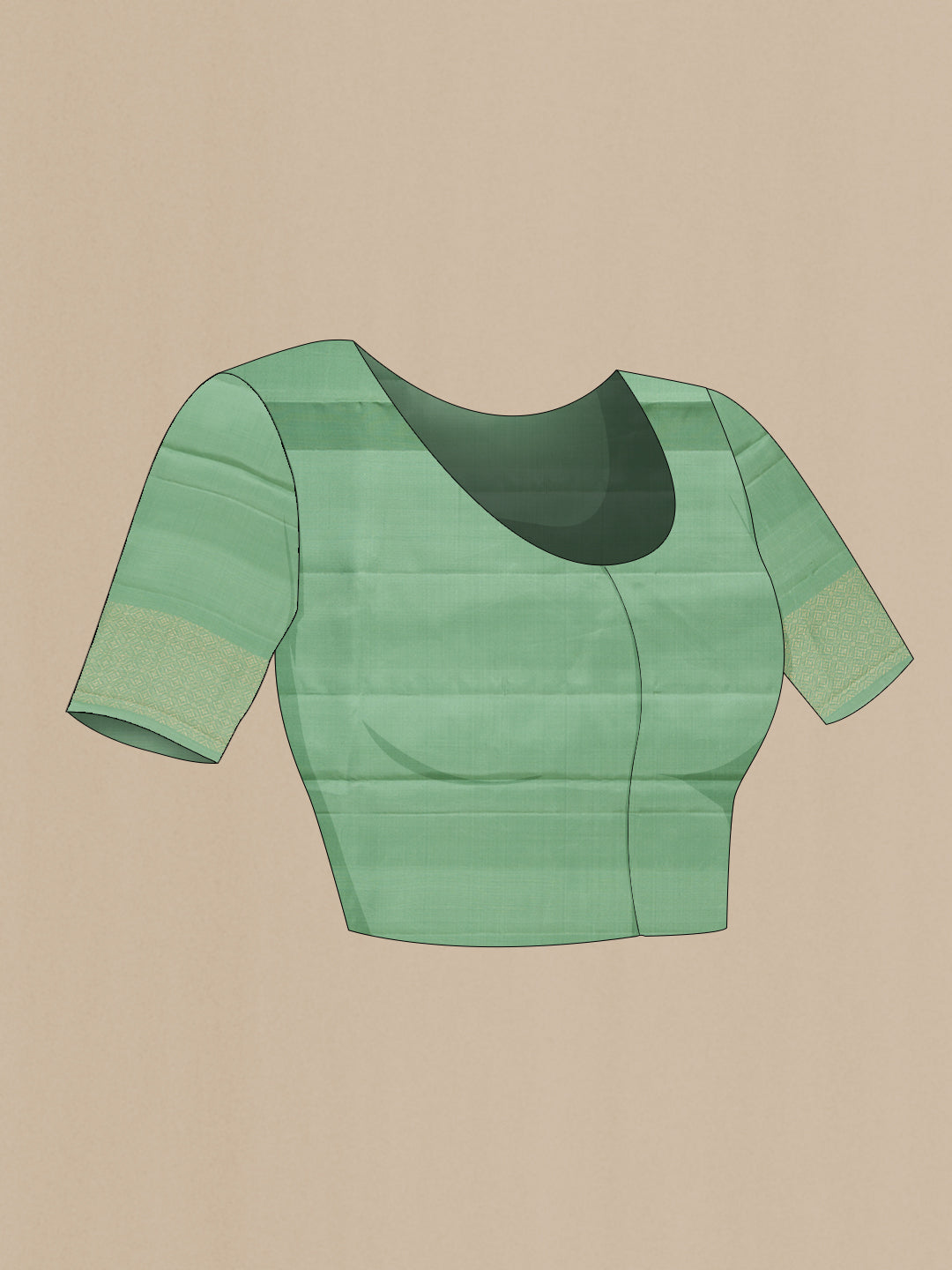 Close up image of the blouse of Pista Green Dual Tone Soft Silk Saree with Zari Brocade on the body and Fancy Border. 