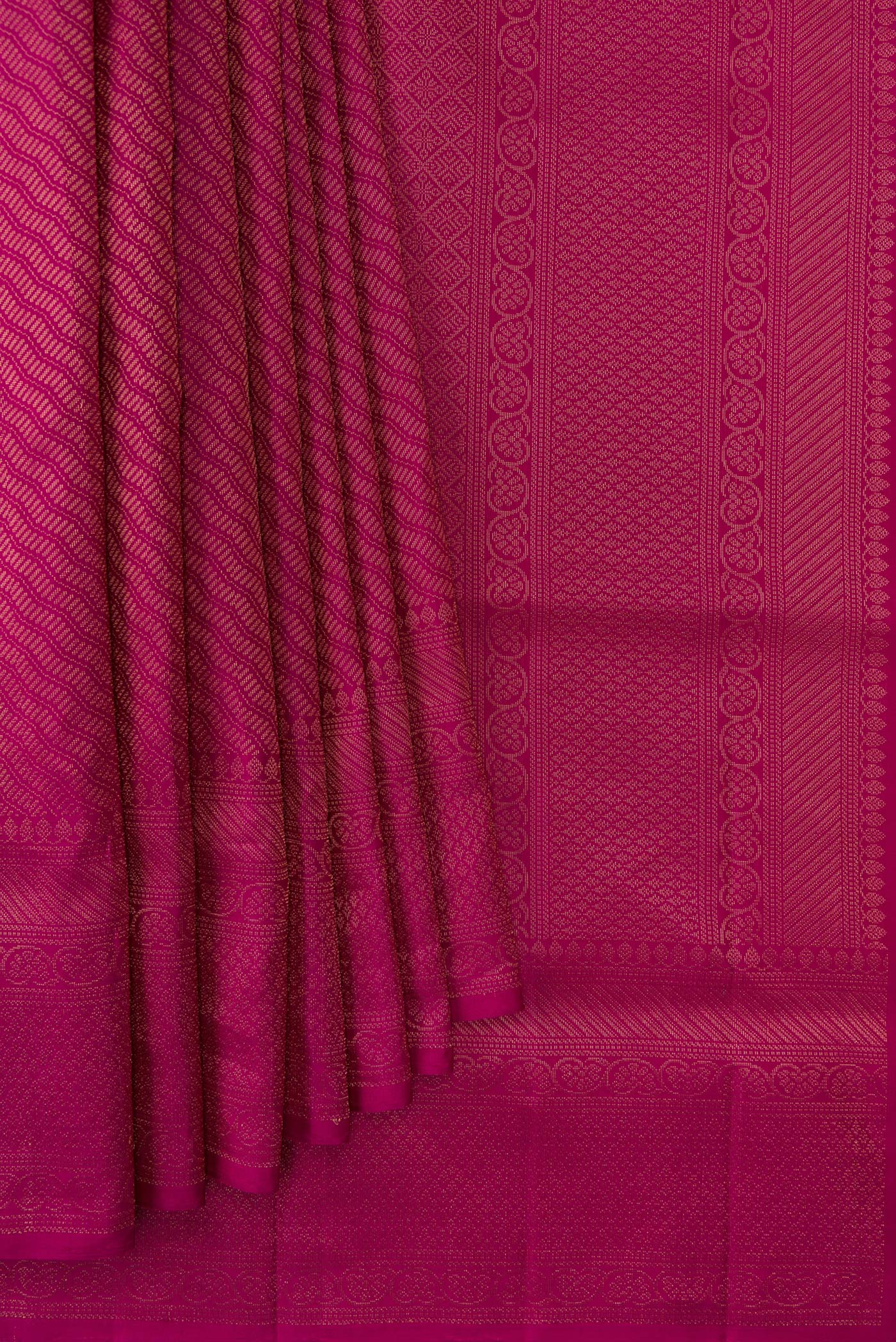 Pleats and pallu of Magenta Dual Tone Soft Silk Saree with Zari Brocade on the body and Fancy Border. 