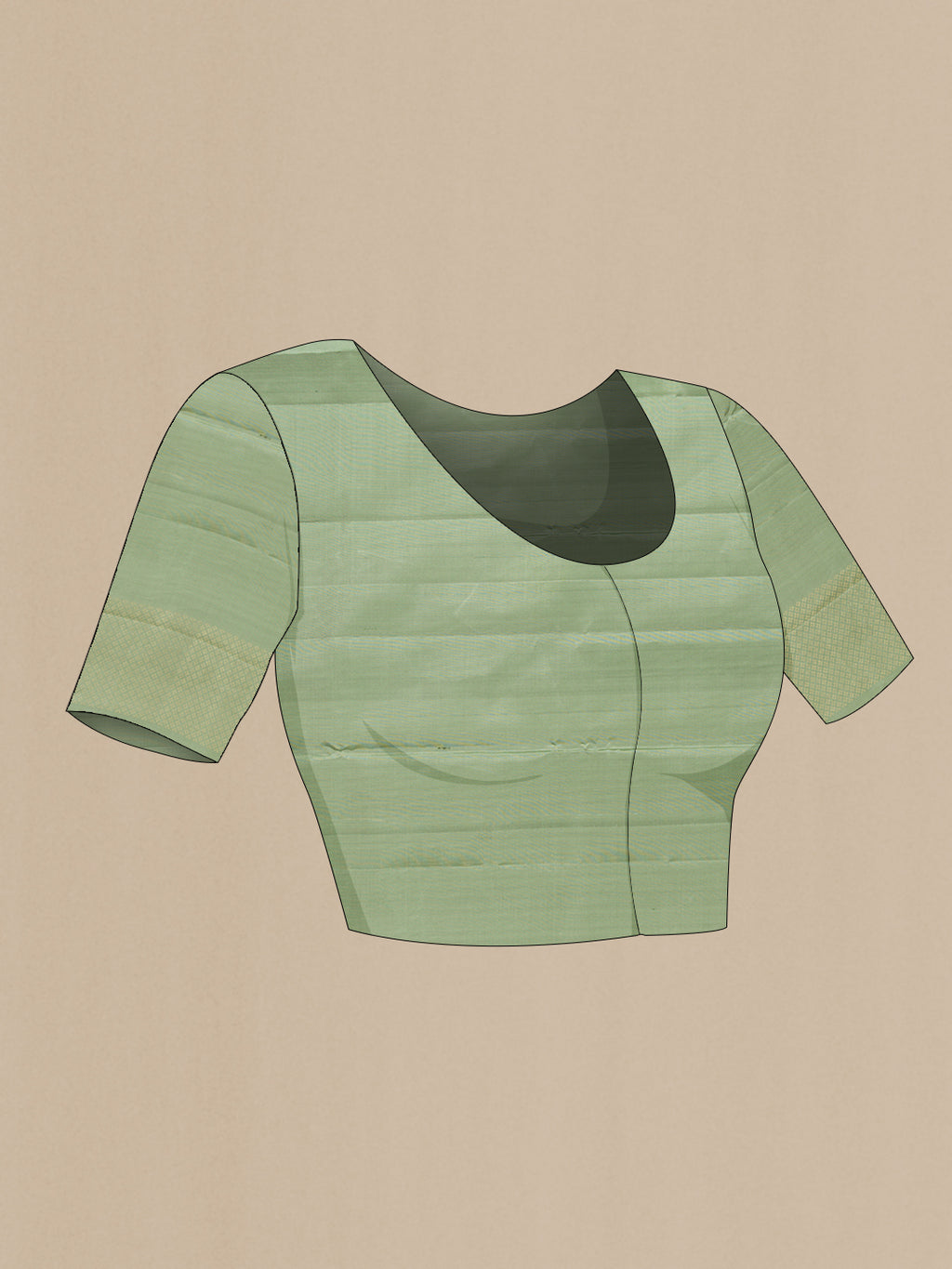 Close up image of the blouse of Pista Green Dual Tone Soft Silk Saree with Zari Brocade on the body and Fancy Border. 