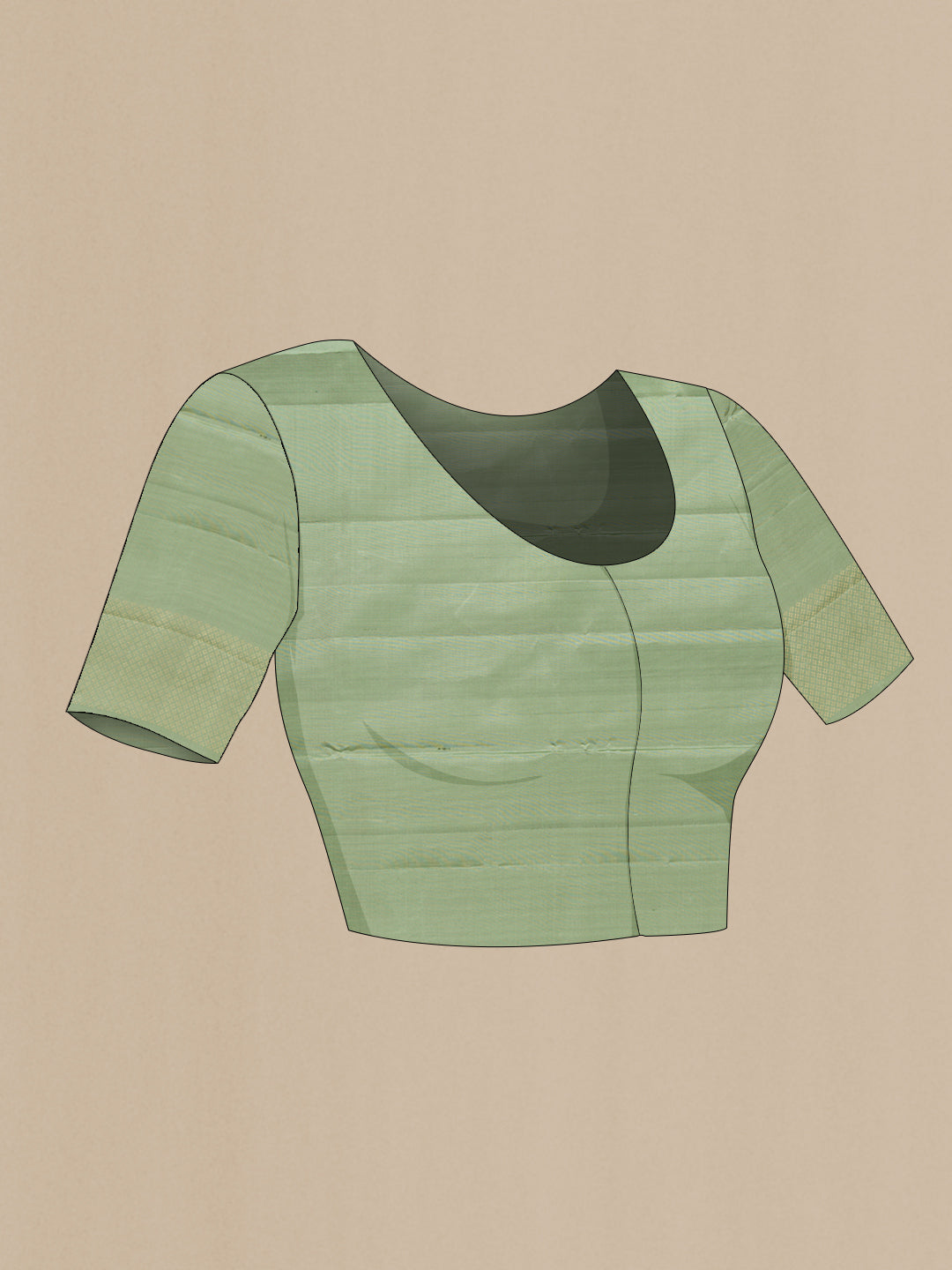 Close up image of the blouse of Pista Green Dual Tone Soft Silk Saree with Zari Brocade on the body and Fancy Border. 
