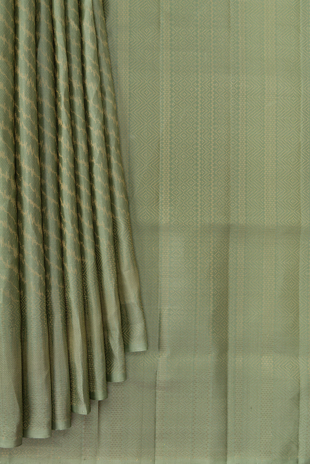 Pleats and pallu of Pista Green Dual Tone Soft Silk Saree with Zari Brocade on the body and Fancy Border. 