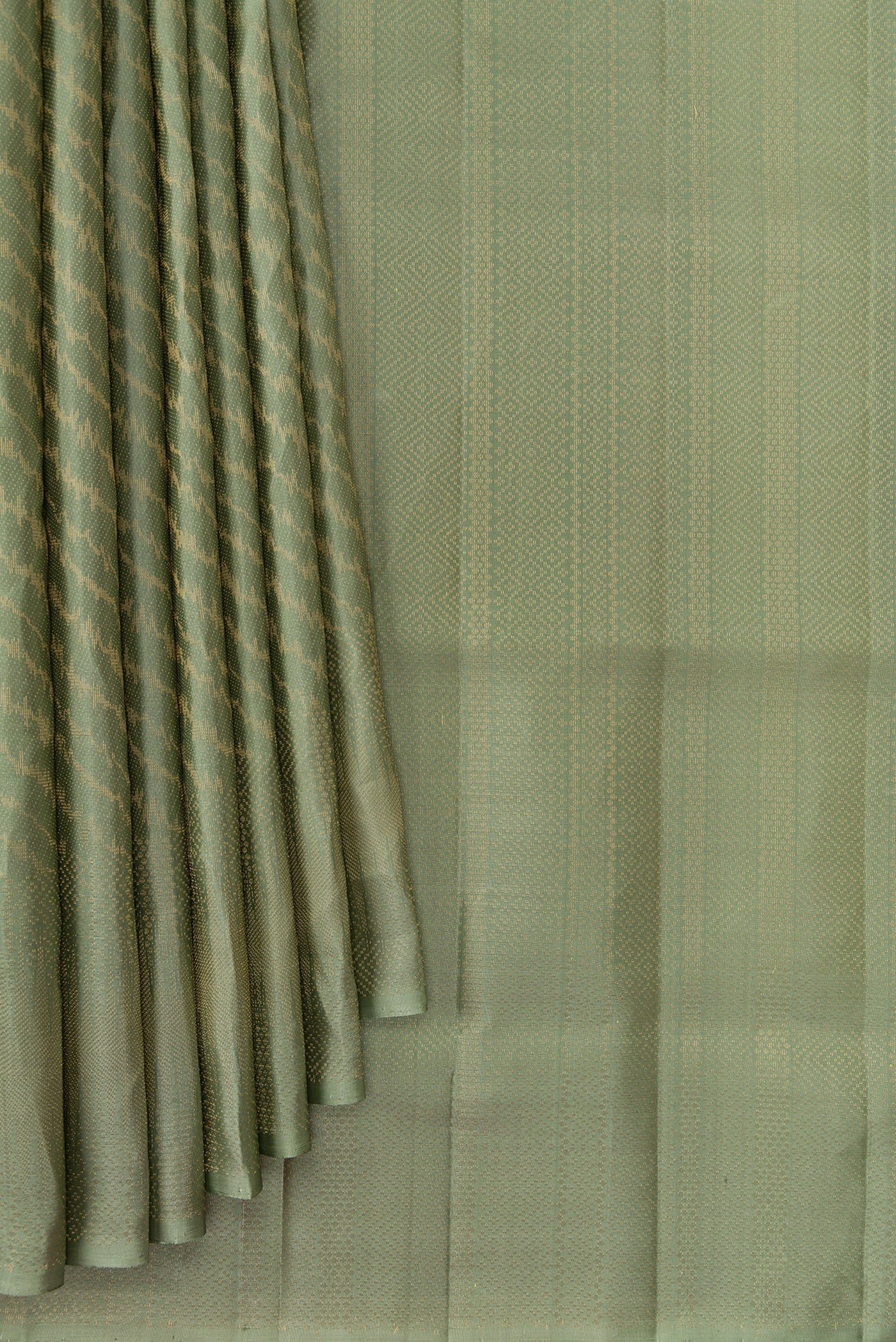 Pleats and pallu of Pista Green Dual Tone Soft Silk Saree with Zari Brocade on the body and Fancy Border. 