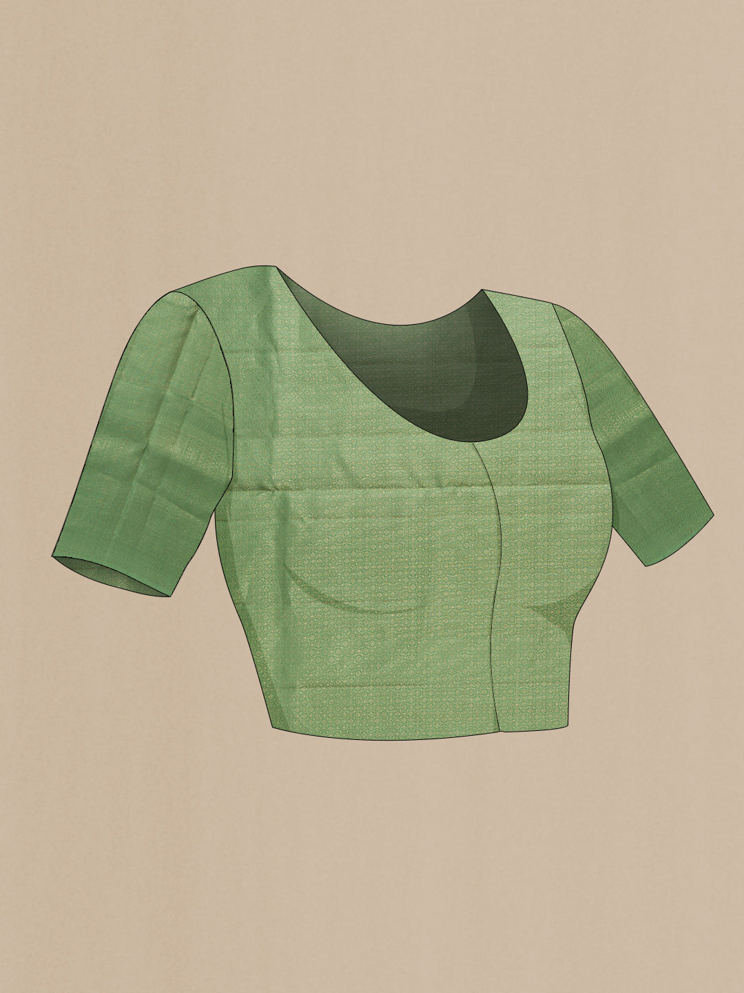 Close up image of the blouse of Pista Green Dual Tone Soft Silk Saree with Zari Brocade on the body and Fancy Border. 