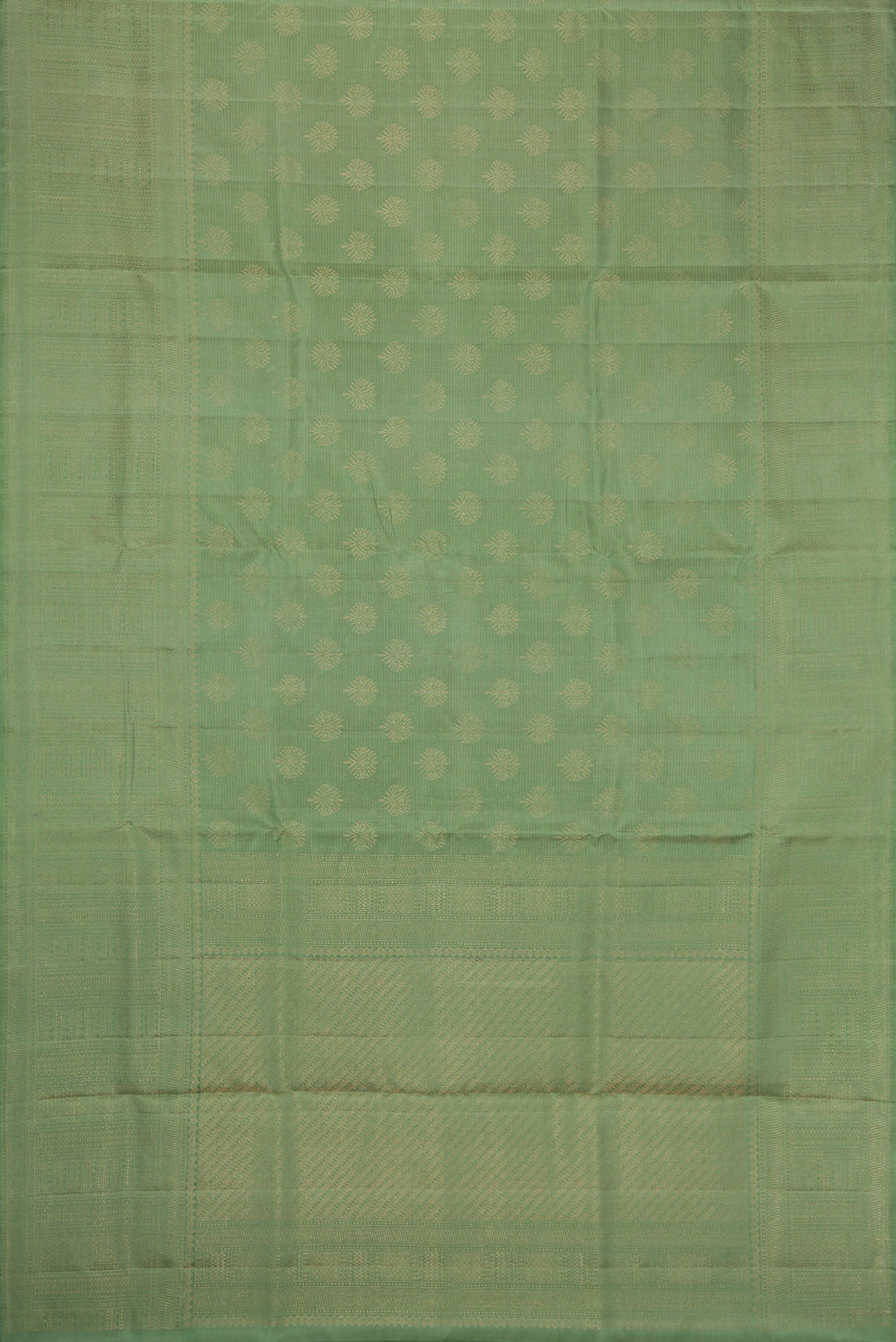 Flat view of Pista Green Dual Tone Soft Silk Saree with Zari Brocade on the body and Fancy Border. 
