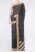 Black Printed Silk Saree with Printed design on the body and Thread Border.  displayed on a mannequin