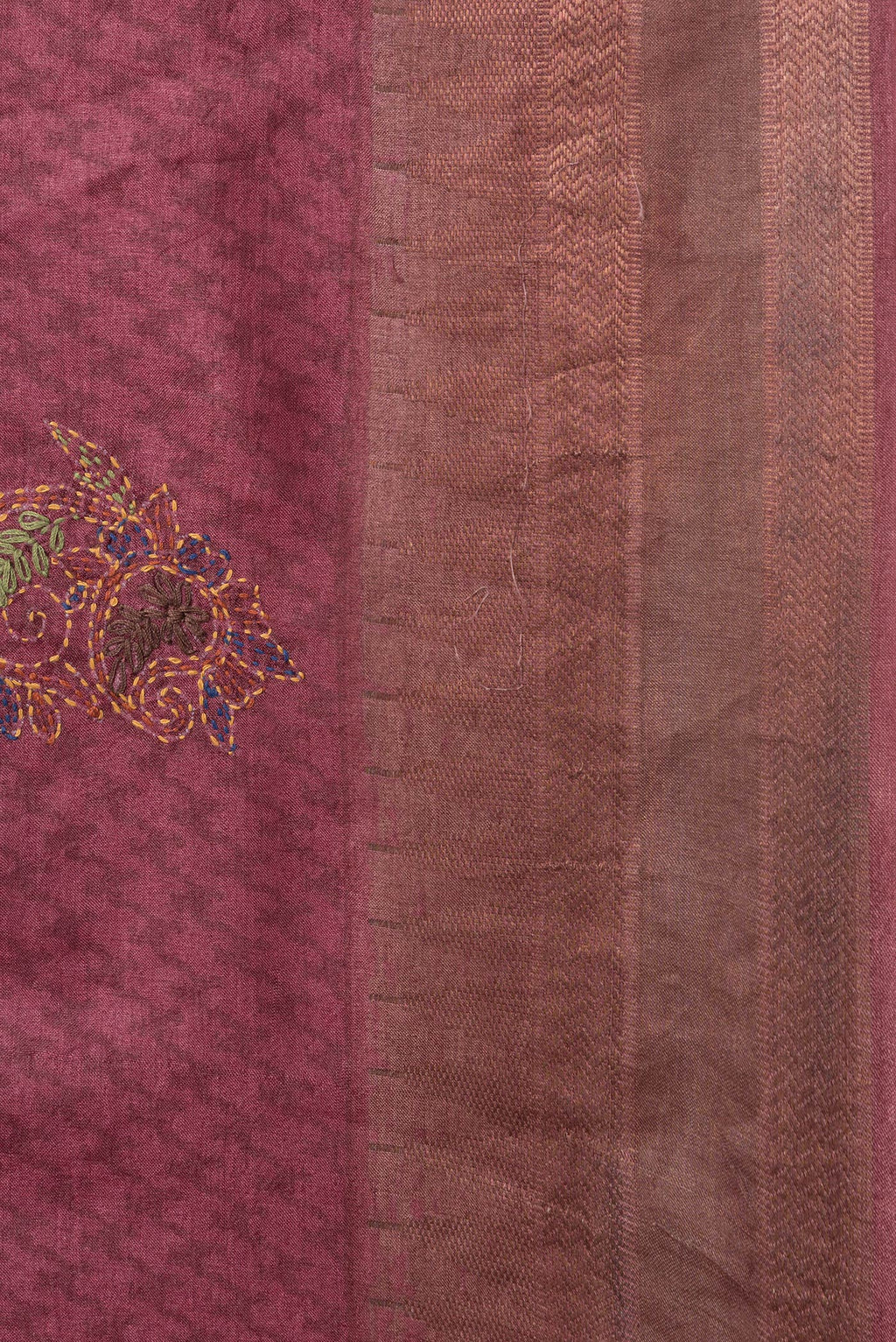 Border image of Peacock Blue Dual Tone Tussar Silk Saree with Printed design on the body and Embroidery Border. 