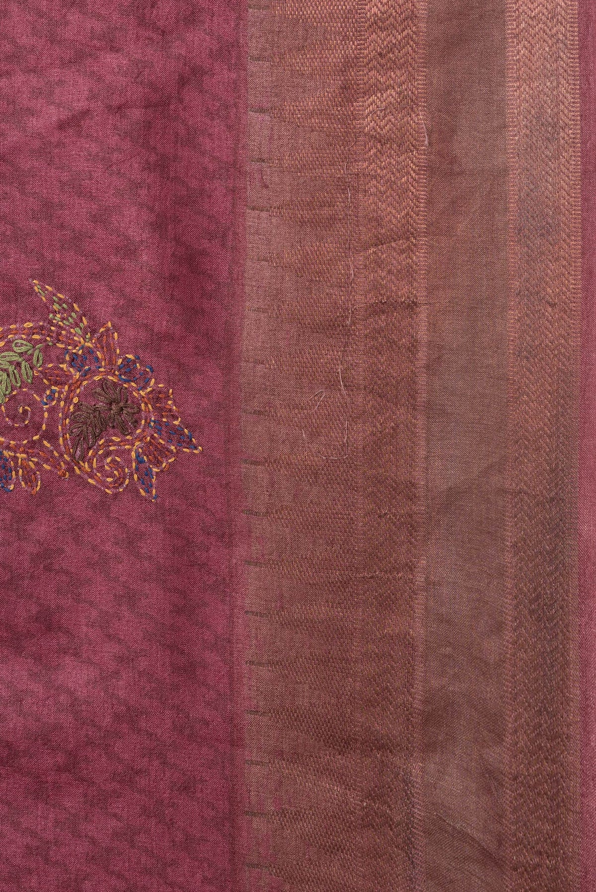 Border image of Peacock Blue Dual Tone Tussar Silk Saree with Printed design on the body and Embroidery Border. 