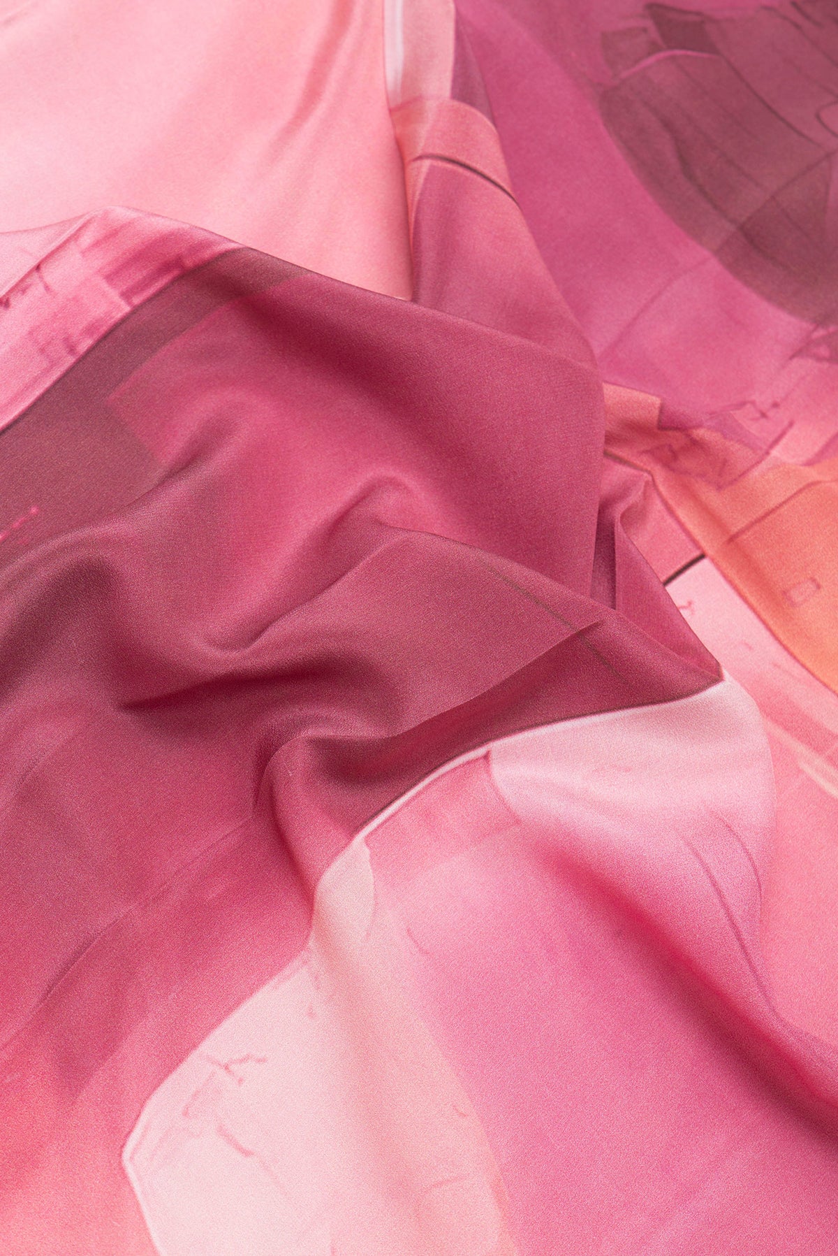 Close up of Multi Color Crepe Saree with Printed design on the body and Plain Border.  displaying folds