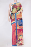 Pink Dual Tone Mysore Crepe Saree with Printed design on the body and Without Border.  displayed on a mannequin