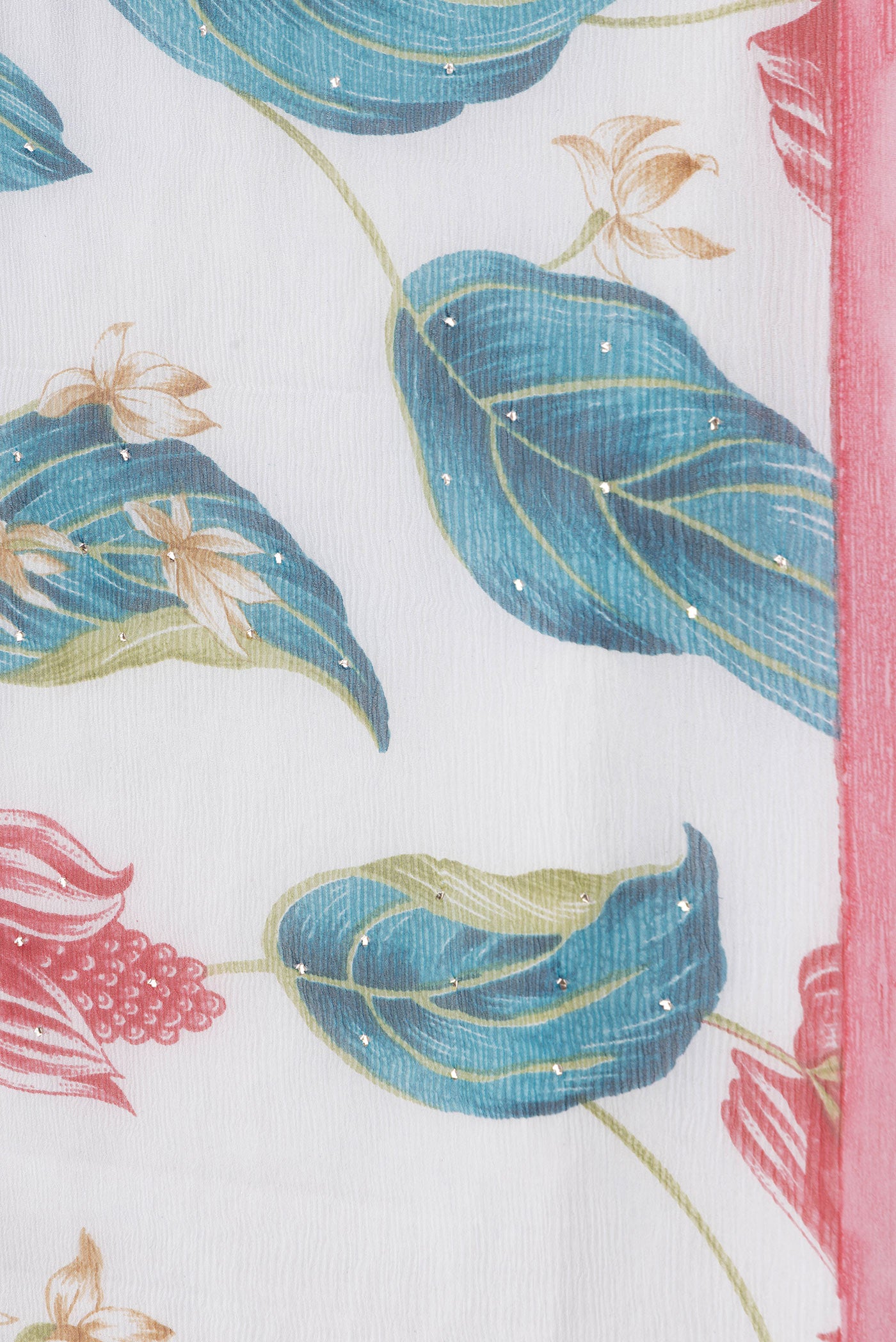 Border image of Off White Dual Tone Mysore Chiffon Saree with Printed design on the body and Without Border. 