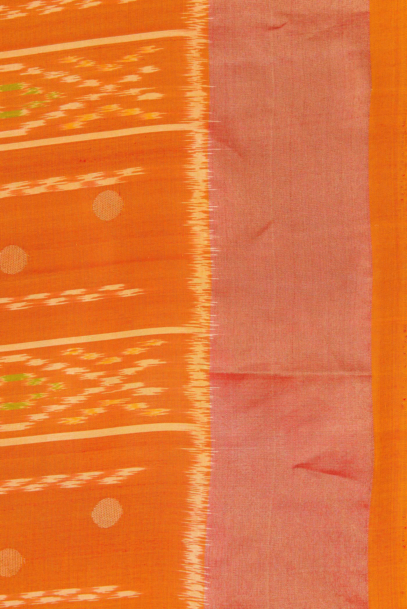 Border image of Mustard Dual Tone Soft Silk Saree with Ikat Print on the body and Zari Border. 