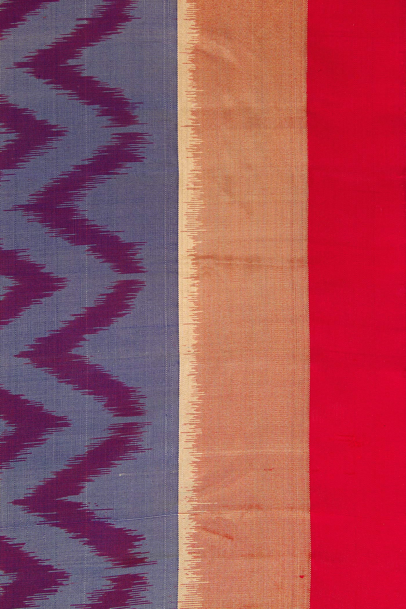 Border image of Navy Blue Dual Tone Soft Silk Saree with Ikat Print on the body and Zari Border. 