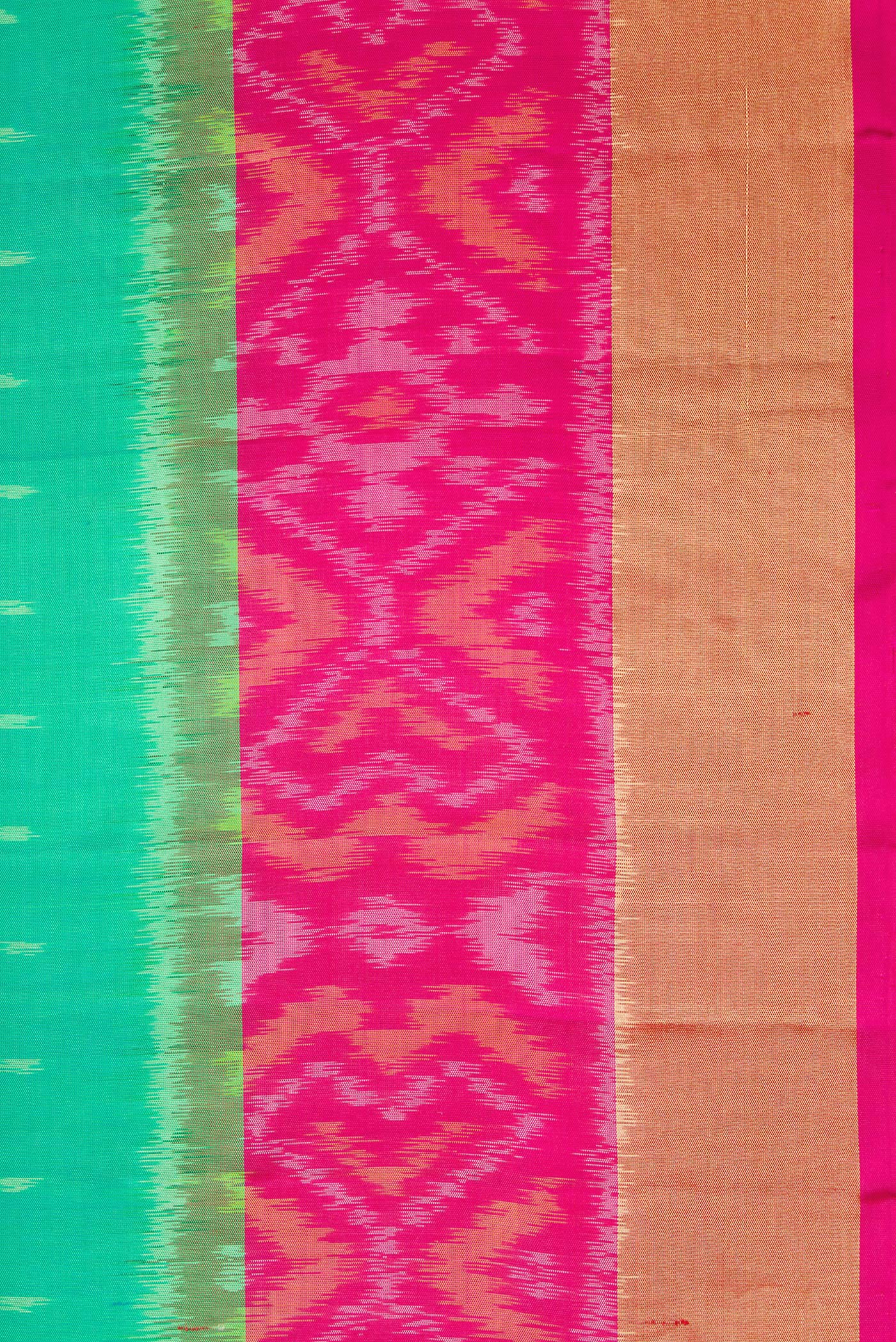 Border image of Green Dual Tone Soft Silk Saree with Ikat Print on the body and Ikat Border. 