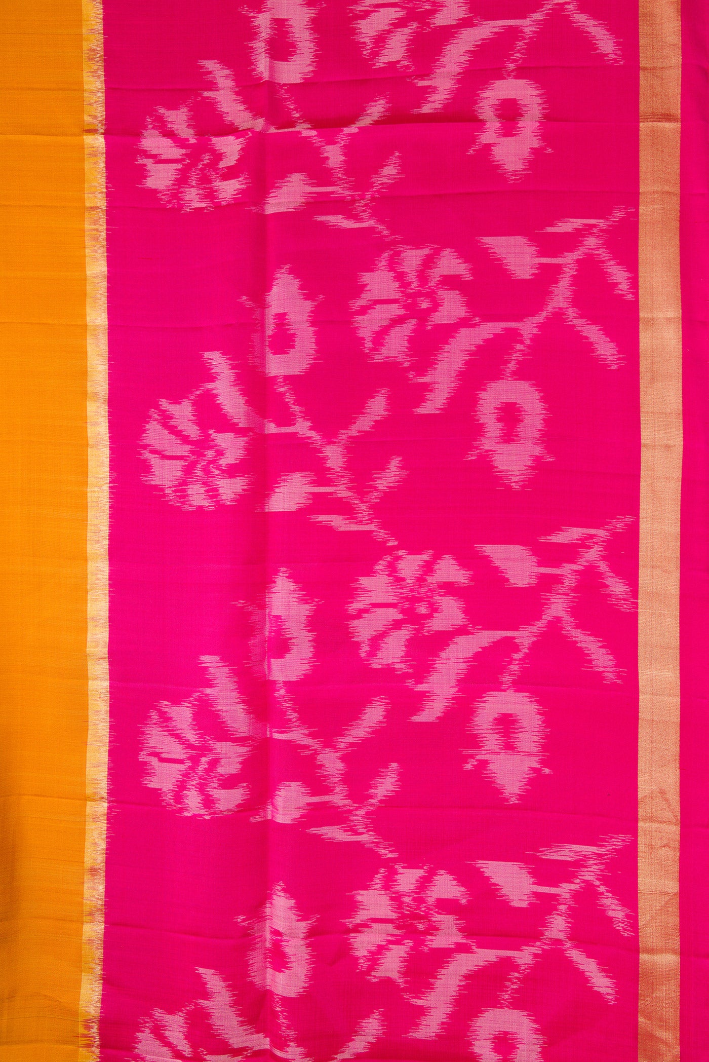 Border image of Mustard Dual Tone Soft Silk Saree with Stripes on the body and Ikat Border. 