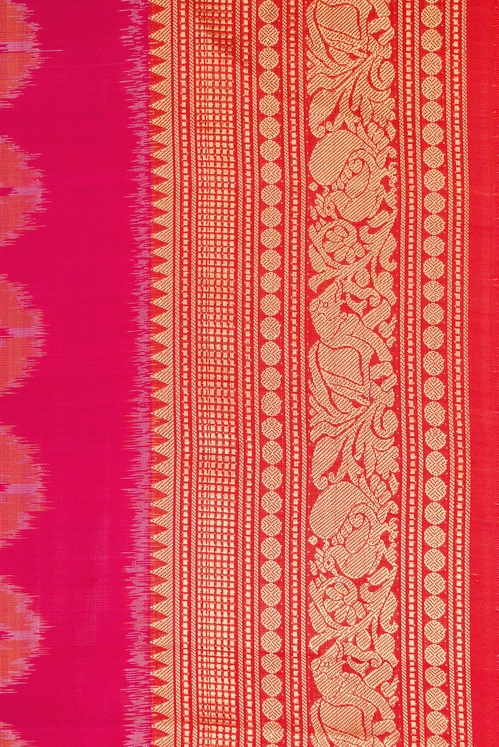 Border image of Dark Pink Dual Tone Soft Silk Saree with Ikat Print on the body and Zari Border. 