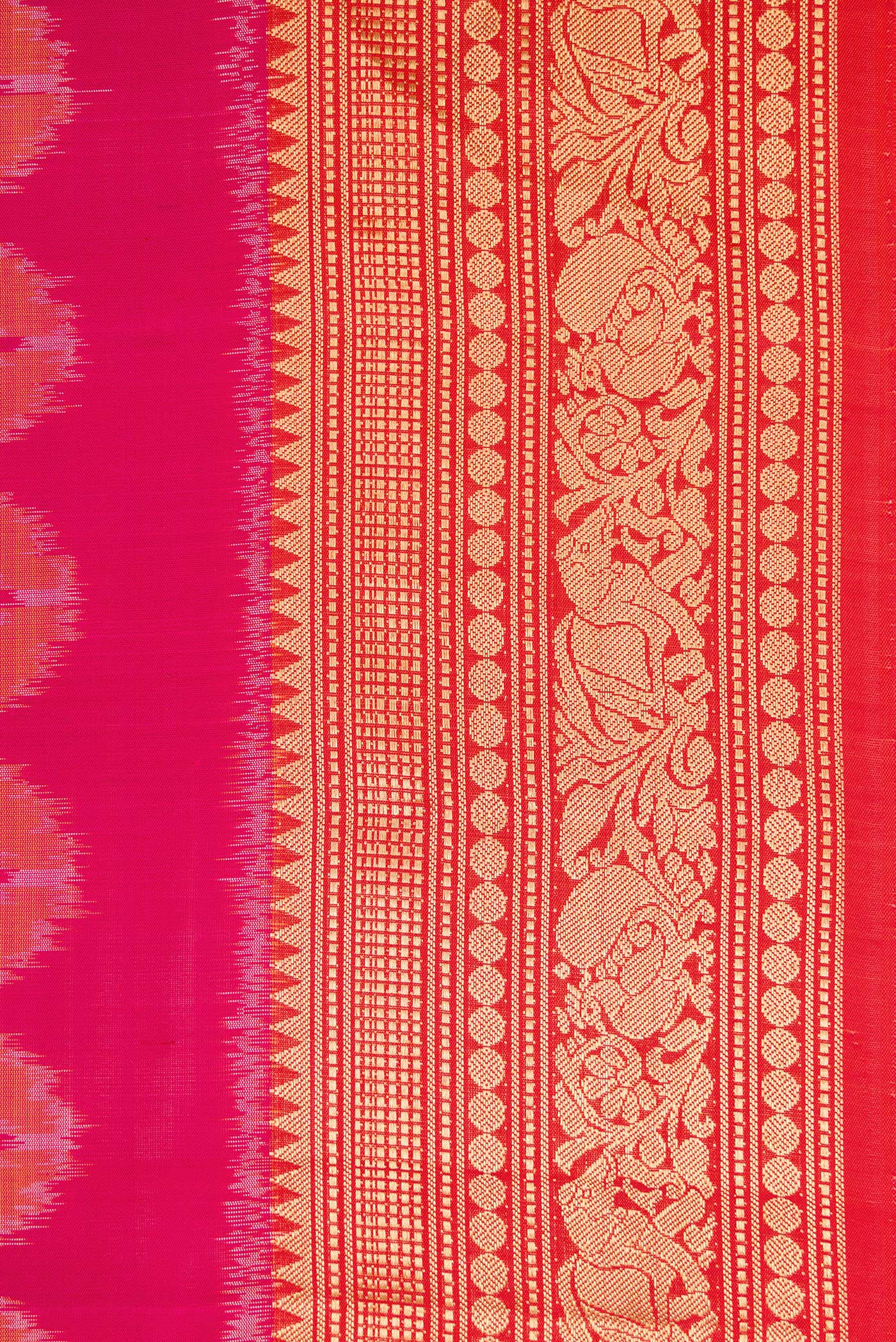Border image of Dark Pink Dual Tone Soft Silk Saree with Ikat Print on the body and Zari Border. 