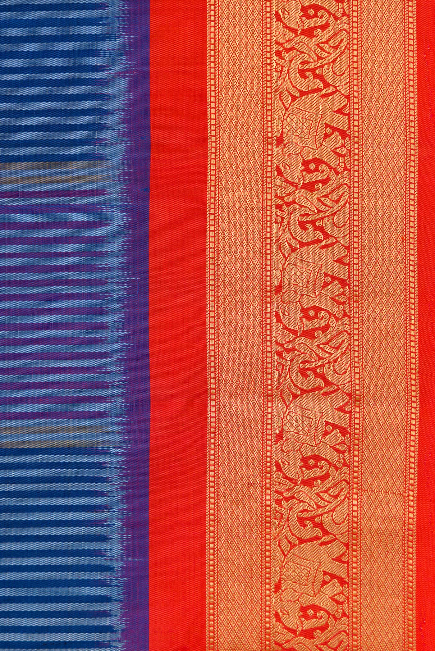 Border image of Royal Blue Dual Tone Soft Silk Saree with Checked design on the body and Zari Border. 