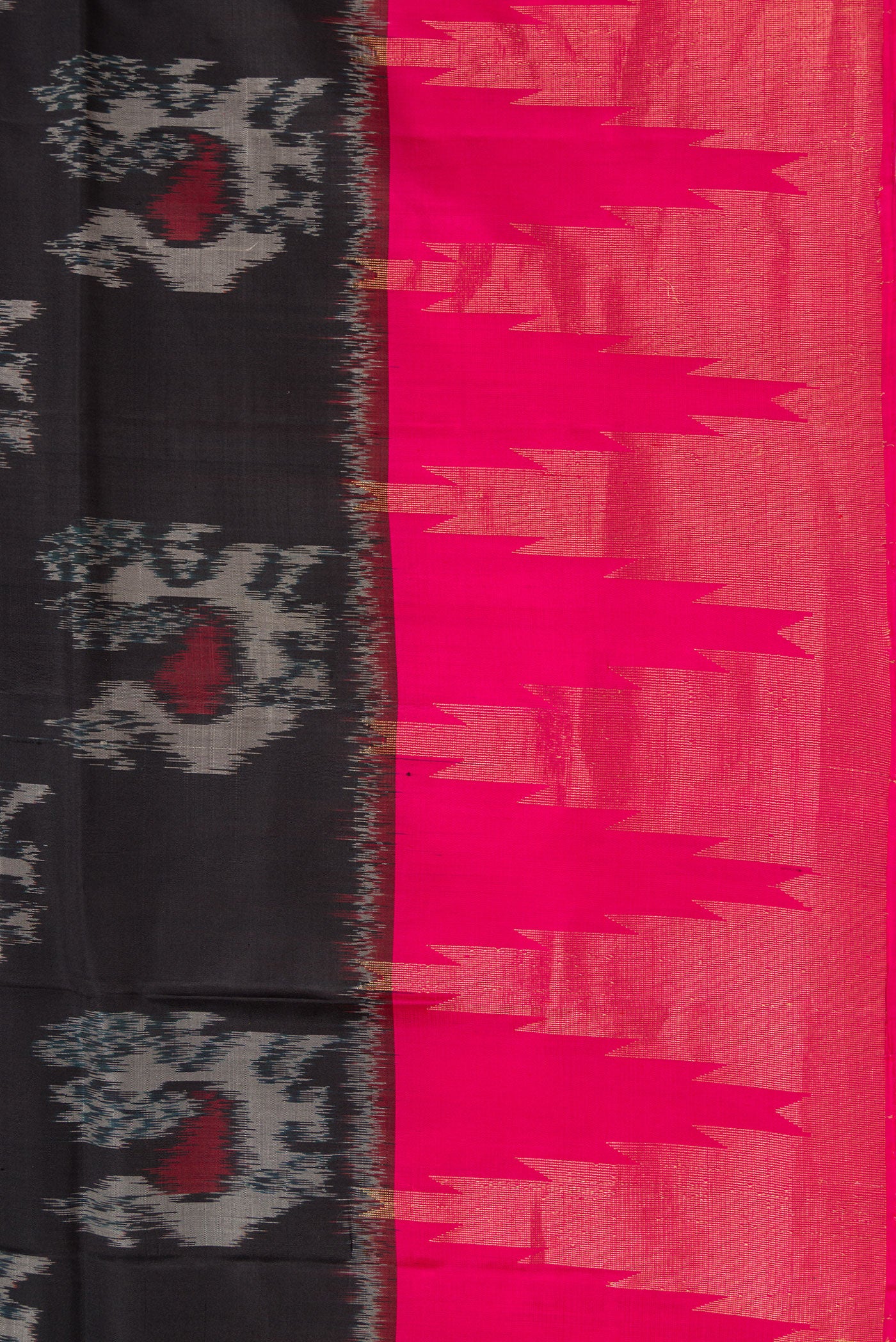 Border image of Black Dual Tone Soft Silk Saree with Ikat Print on the body and Zari Border. 