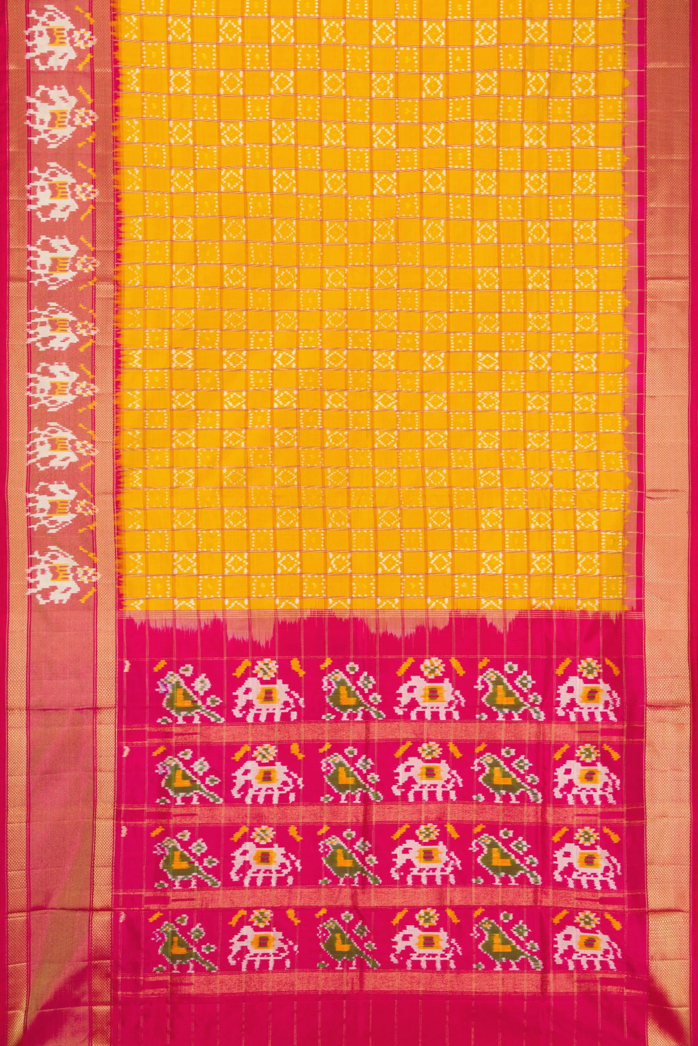 Flat view of Pink Dual Tone Double Ikat Saree with Ikat Print on the body and Ikat Border. 