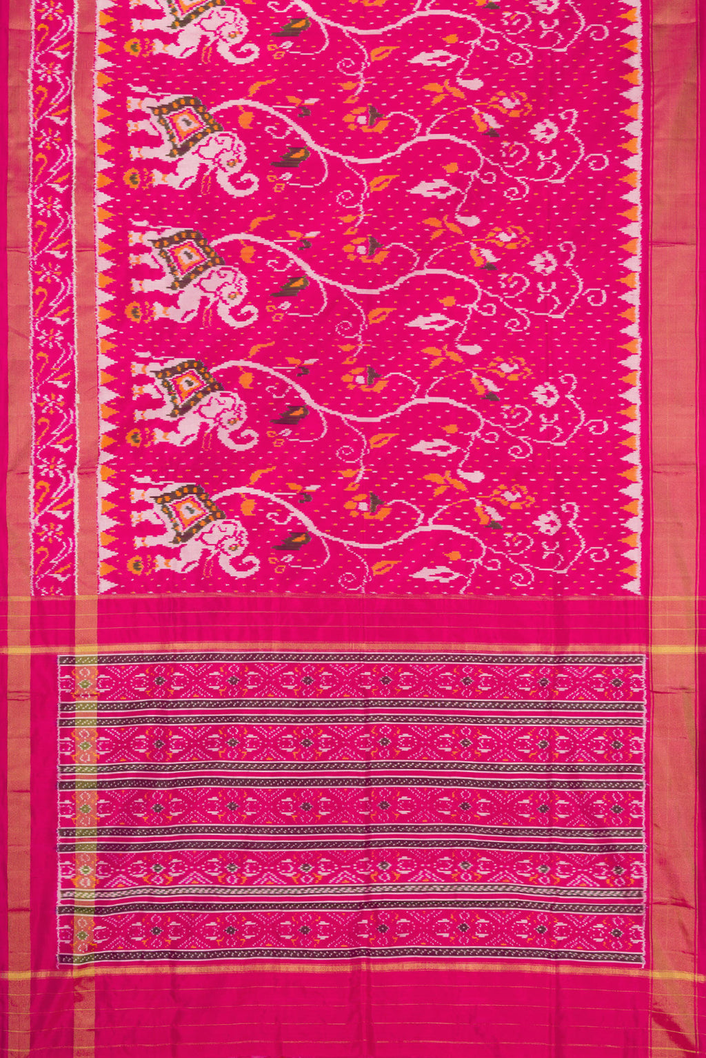Flat view of Pink Dual Tone Double Ikat Saree with Ikat Print on the body and Ikat Border. 