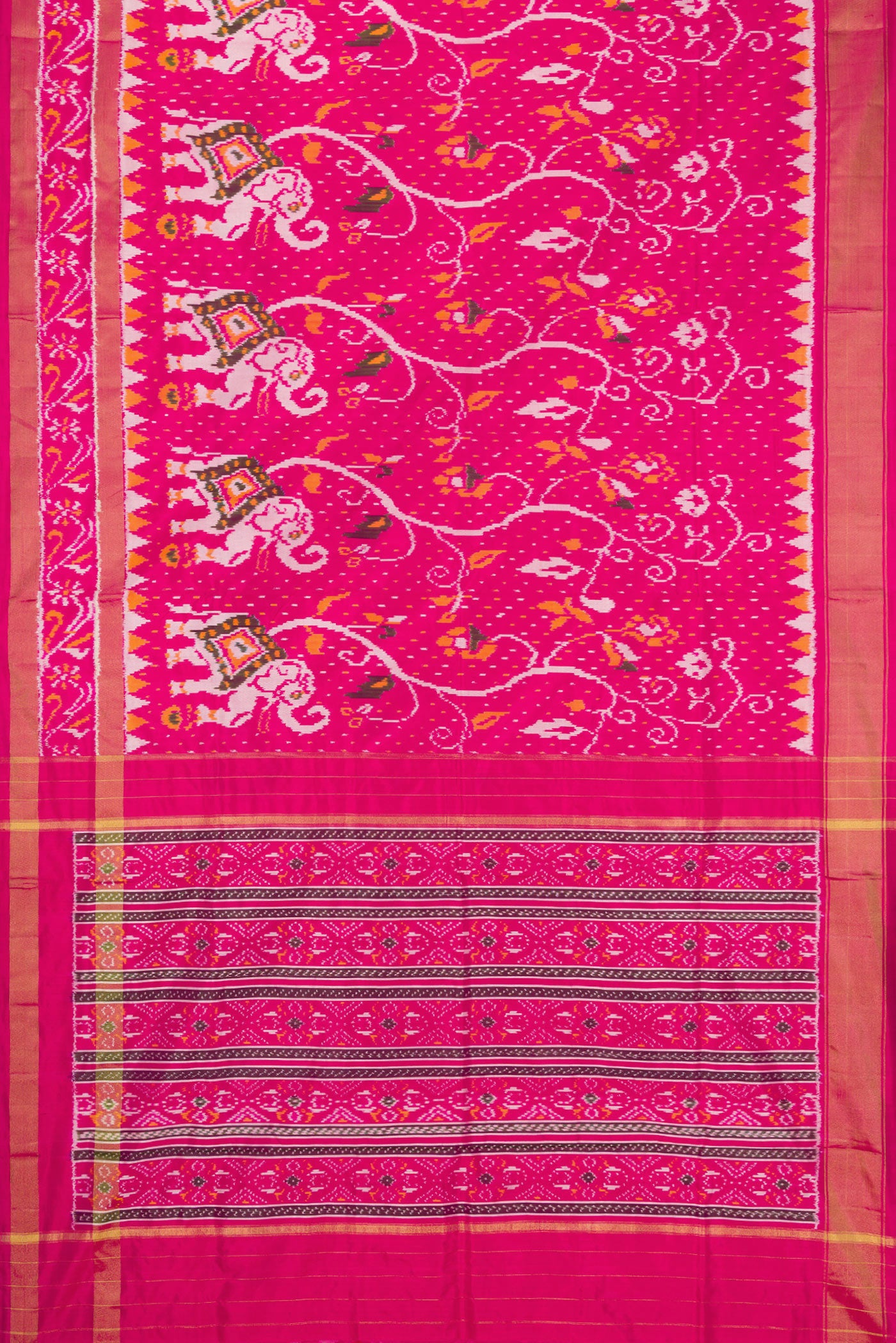 Flat view of Pink Dual Tone Double Ikat Saree with Ikat Print on the body and Ikat Border. 