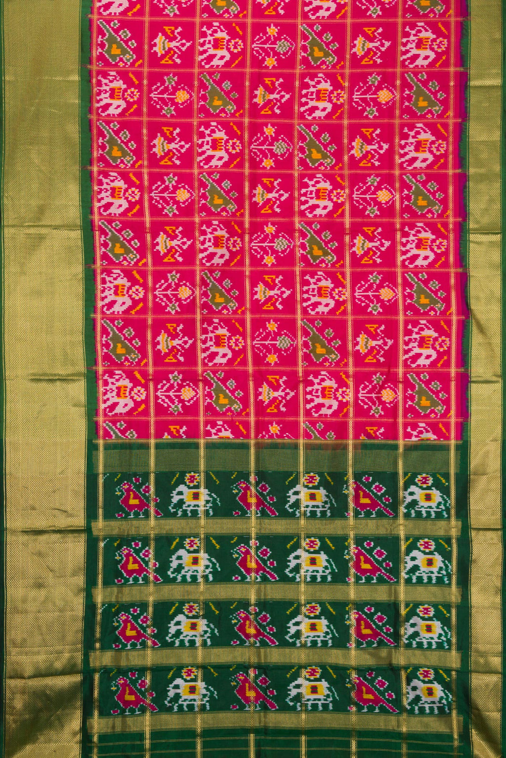 Flat view of Pink Dual Tone Double Ikat Saree with Ikat Print on the body and Zari Border. 