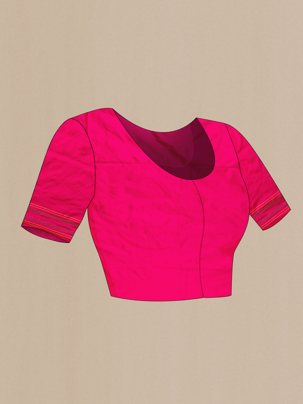 Close up image of the blouse of Pink Dual Tone Double Ikat Saree with Ikat Print on the body and Thread Border. 