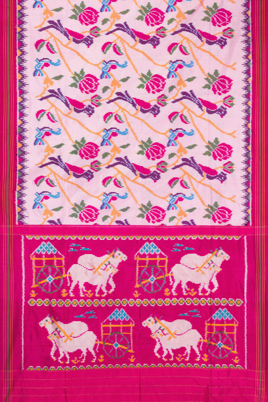 Flat view of Pink Dual Tone Double Ikat Saree with Ikat Print on the body and Ikat Border. 