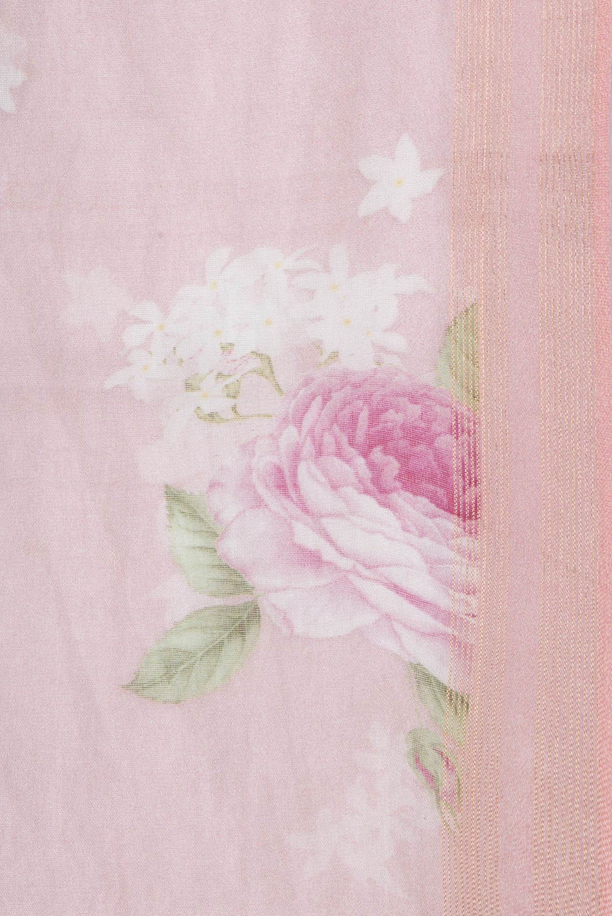 Border image of Rose Gold Dual Tone Tussar Silk Saree with Printed design on the body and Zari Border. 