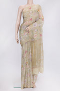 Pista Green Dual Tone Tussar Silk Saree with Printed design on the body and Zari Border.  displayed on a mannequin