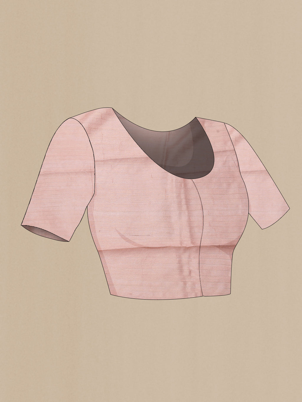 Close up image of the blouse of Rose Gold Dual Tone Tussar Silk Saree with Printed design on the body and Zari Border. 