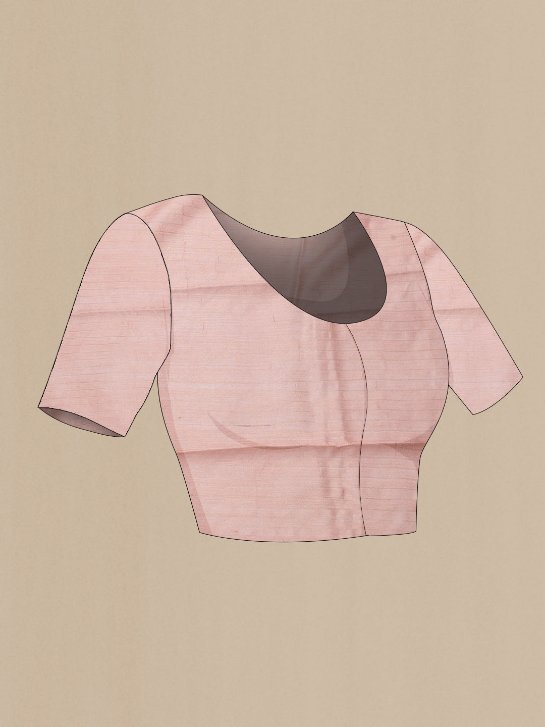 Close up image of the blouse of Rose Gold Dual Tone Tussar Silk Saree with Printed design on the body and Zari Border. 