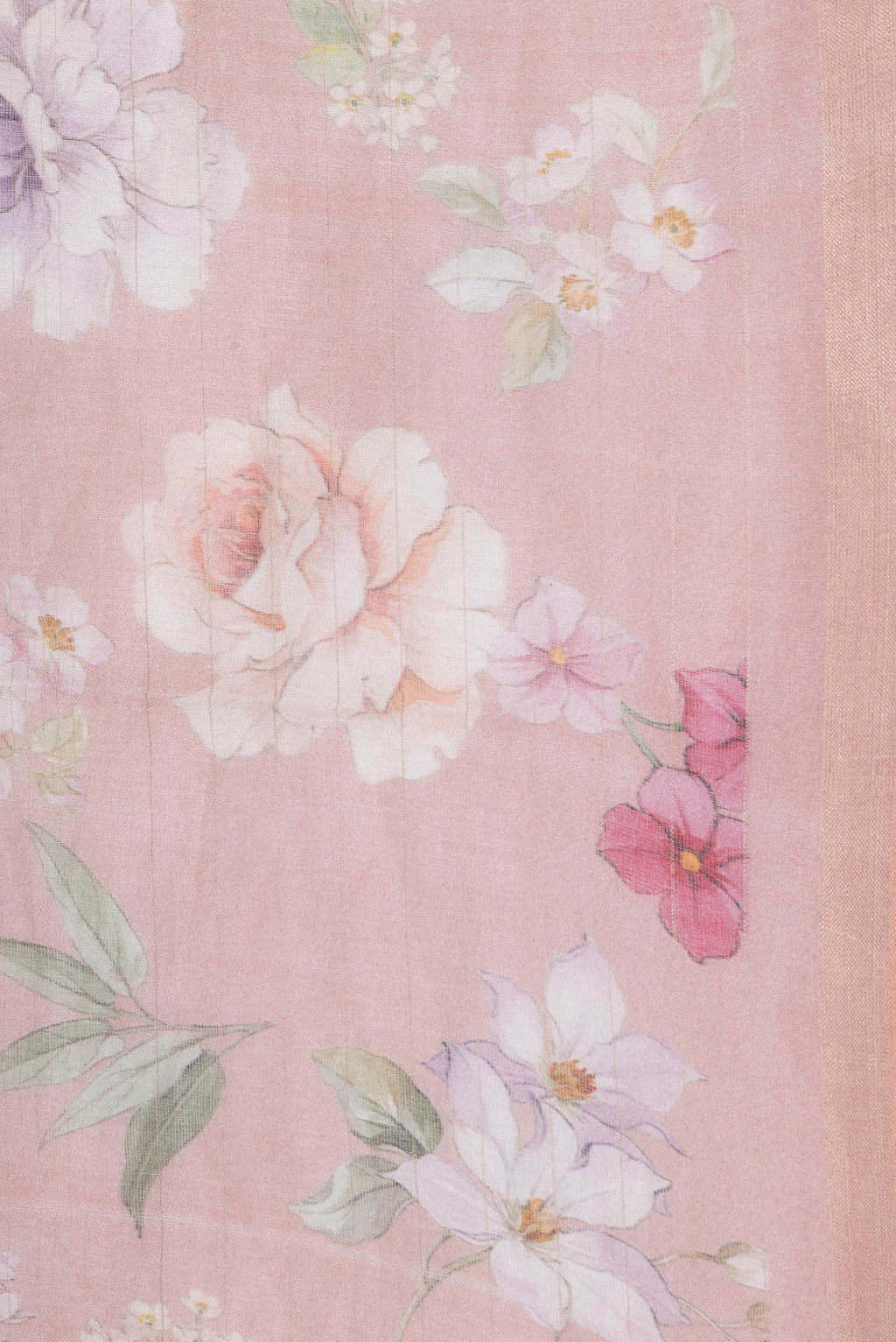 Border image of Rose Gold Dual Tone Tussar Silk Saree with Printed design on the body and Zari Border. 