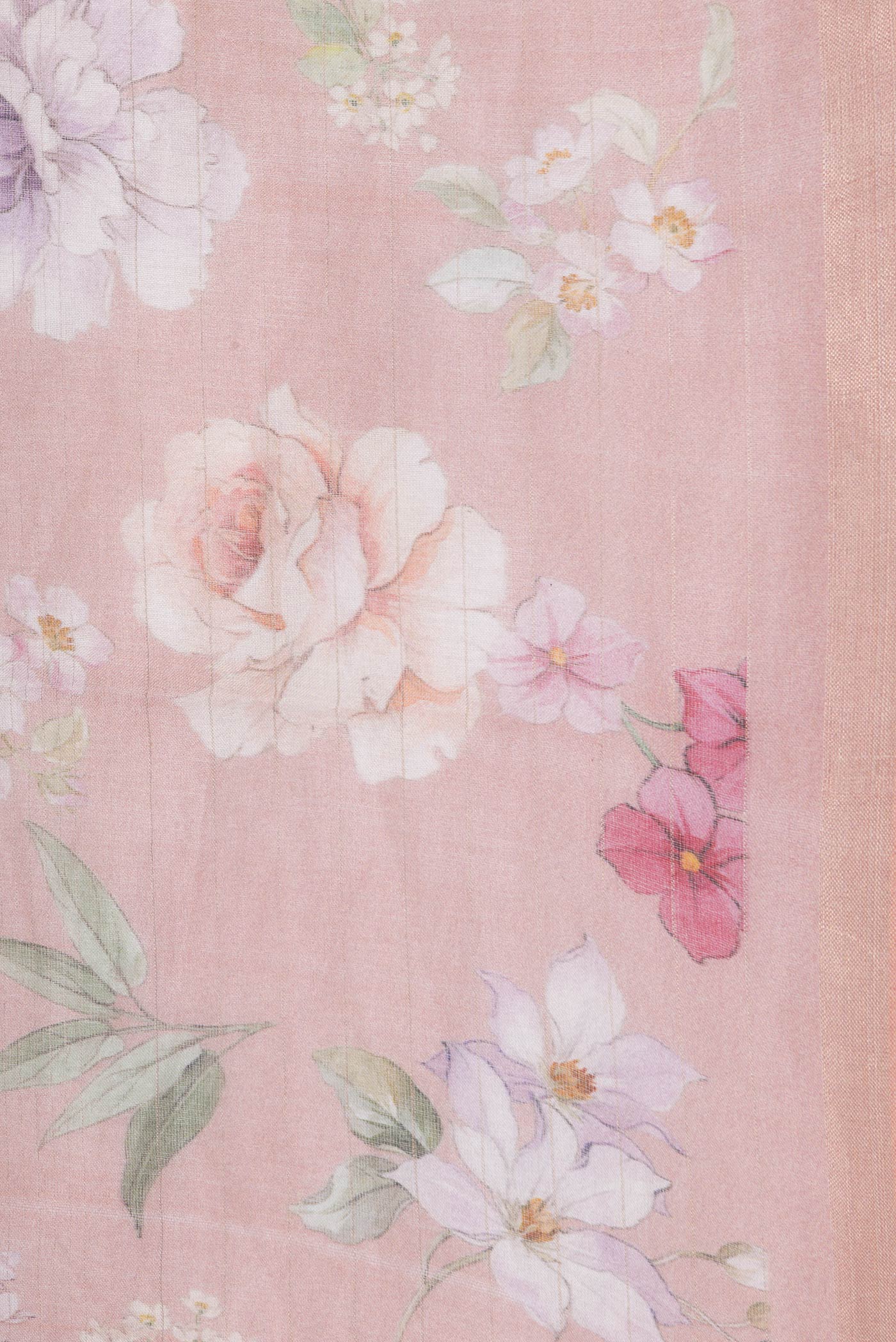 Border image of Rose Gold Dual Tone Tussar Silk Saree with Printed design on the body and Zari Border. 