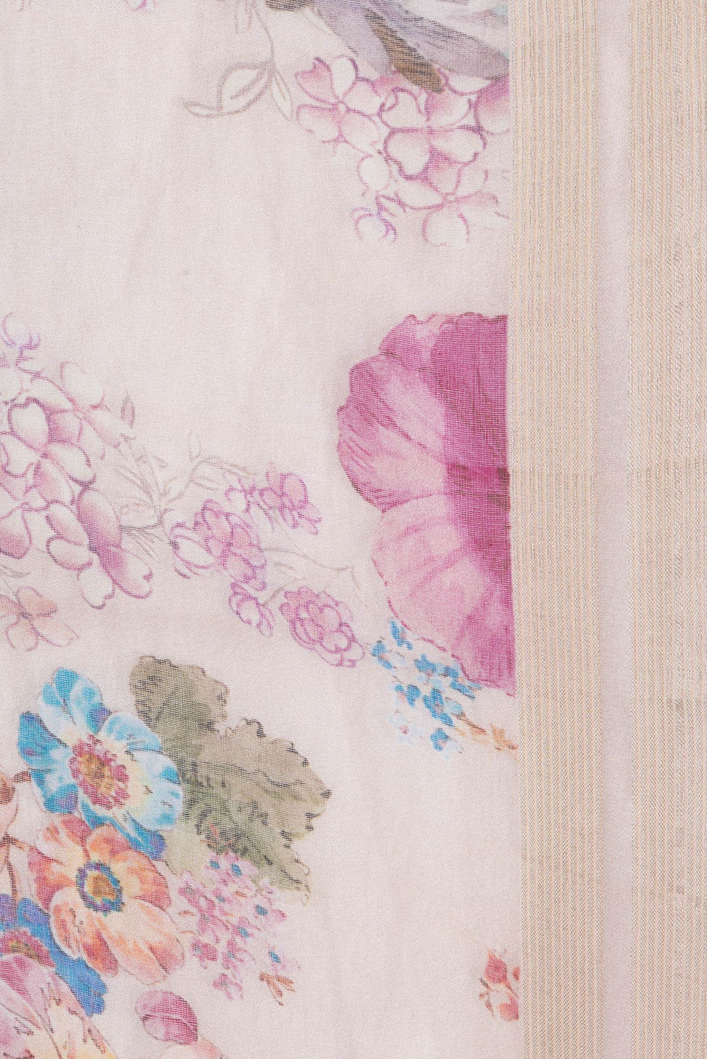 Border image of Rose Gold Dual Tone Tussar Silk Saree with Printed design on the body and Zari Border. 