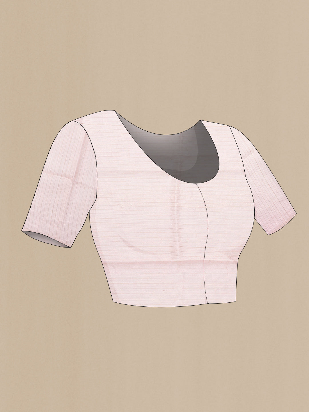 Close up image of the blouse of Pink Dual Tone Tussar Silk Saree with Printed design on the body and Zari Border. 