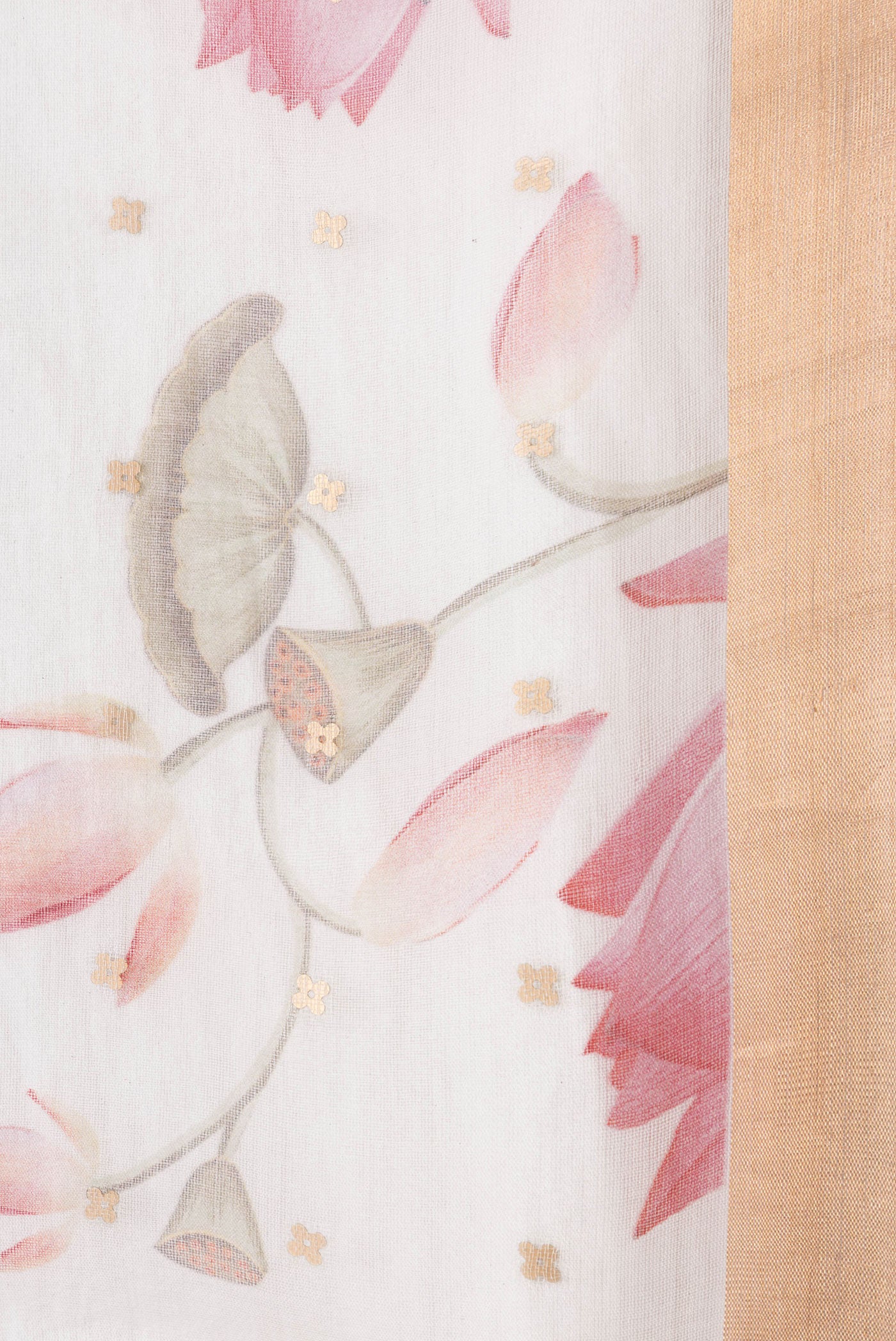 Border image of Beige Dual Tone Organza Silk Saree with Printed design on the body and Zari Border. 