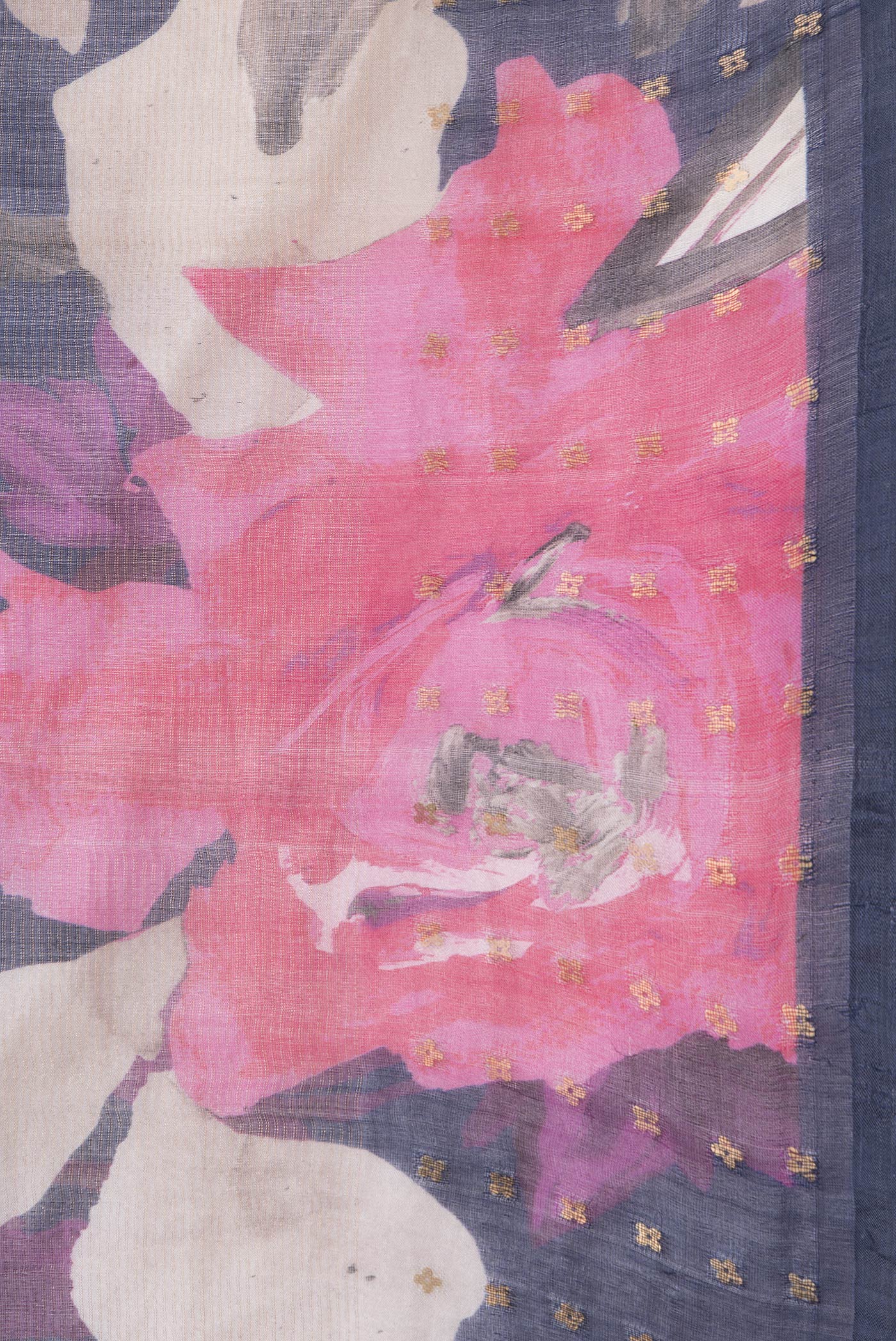 Border image of Navy Blue Dual Tone Tussar Silk Saree with Printed design on the body and Embroidery Border. 