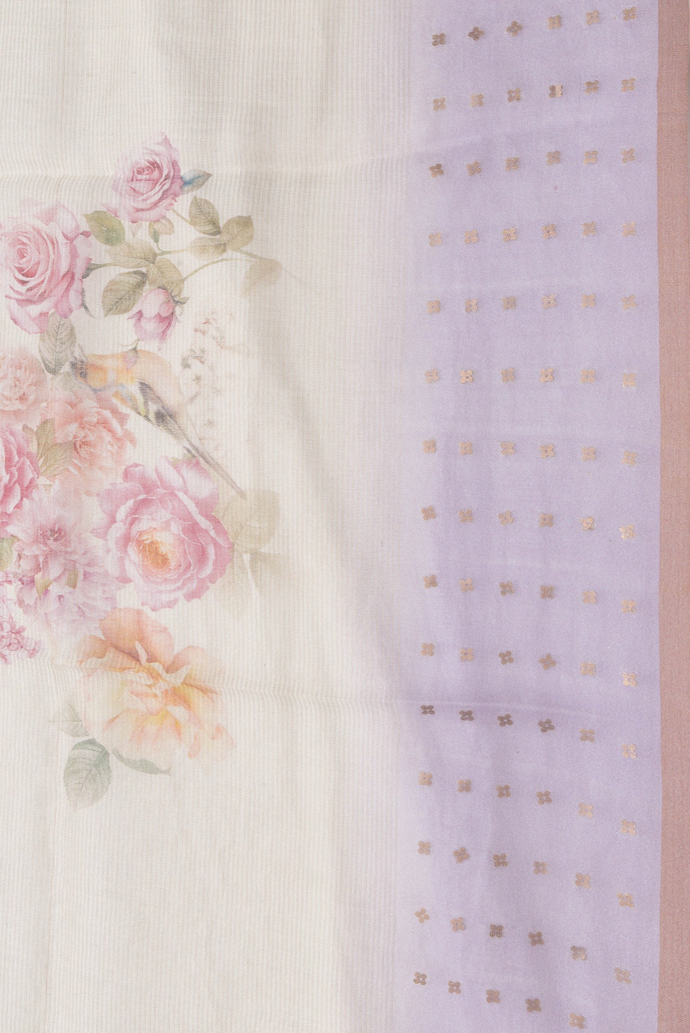 Border image of Sandal Dual Tone Tussar Silk Saree with Printed design on the body and Zari Border. 