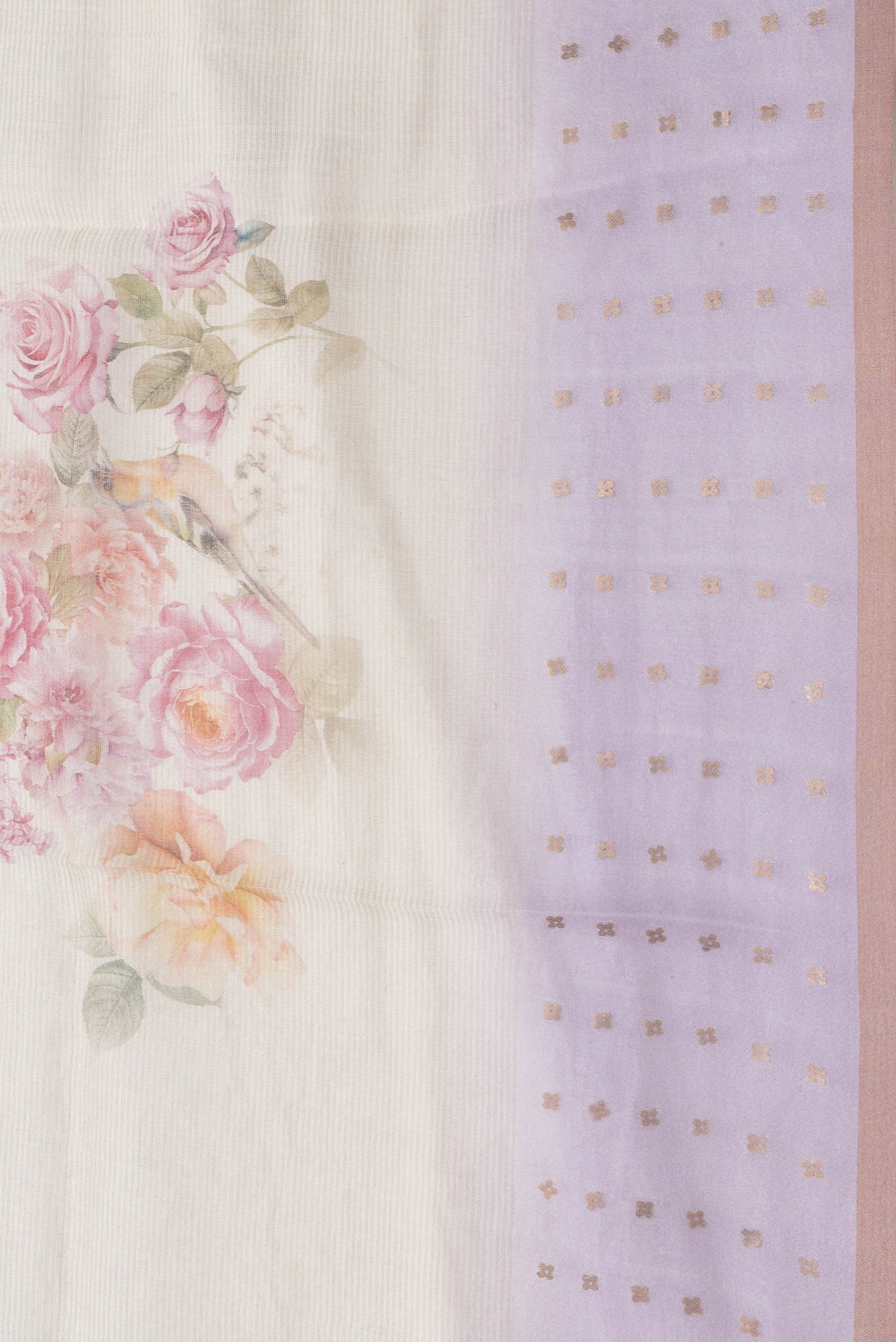 Border image of Sandal Dual Tone Tussar Silk Saree with Printed design on the body and Zari Border. 