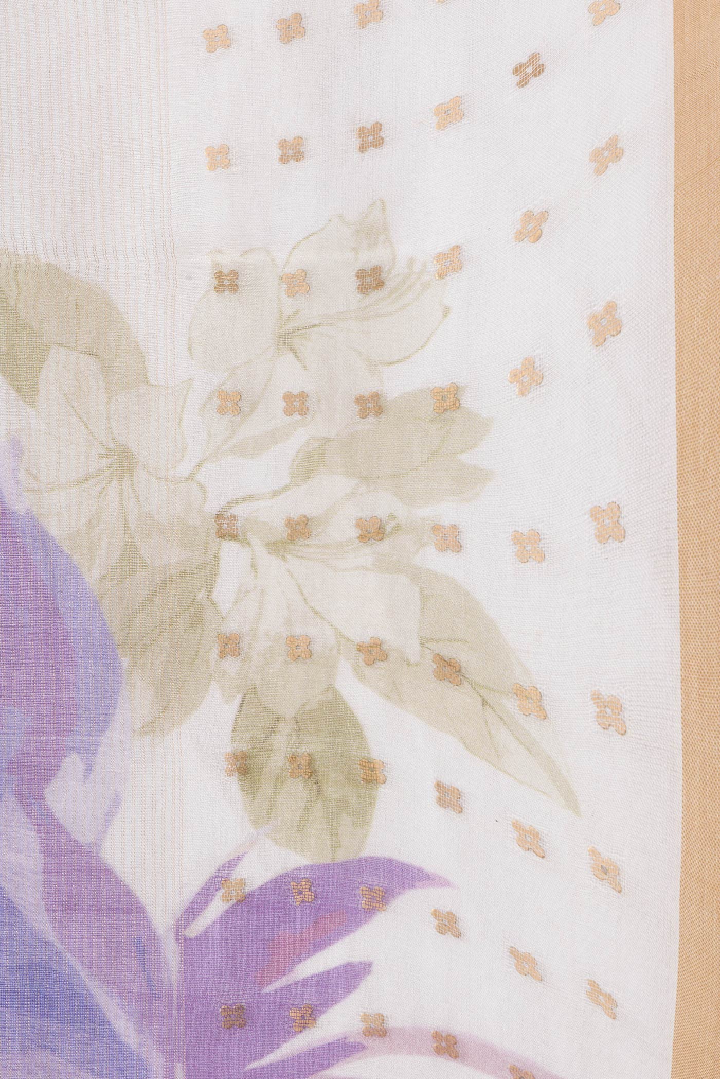 Border image of Beige Dual Tone Tussar Silk Saree with Printed design on the body and Embroidery Border. 