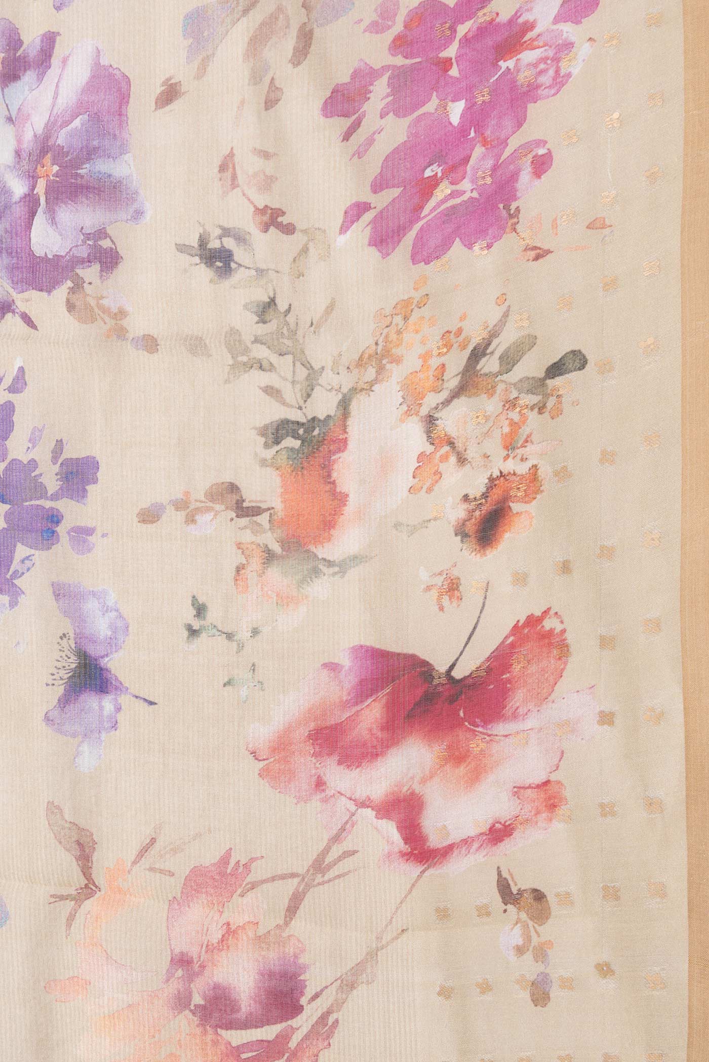 Border image of Caramel Dual Tone Tussar Silk Saree with Printed design on the body and Embroidery Border. 