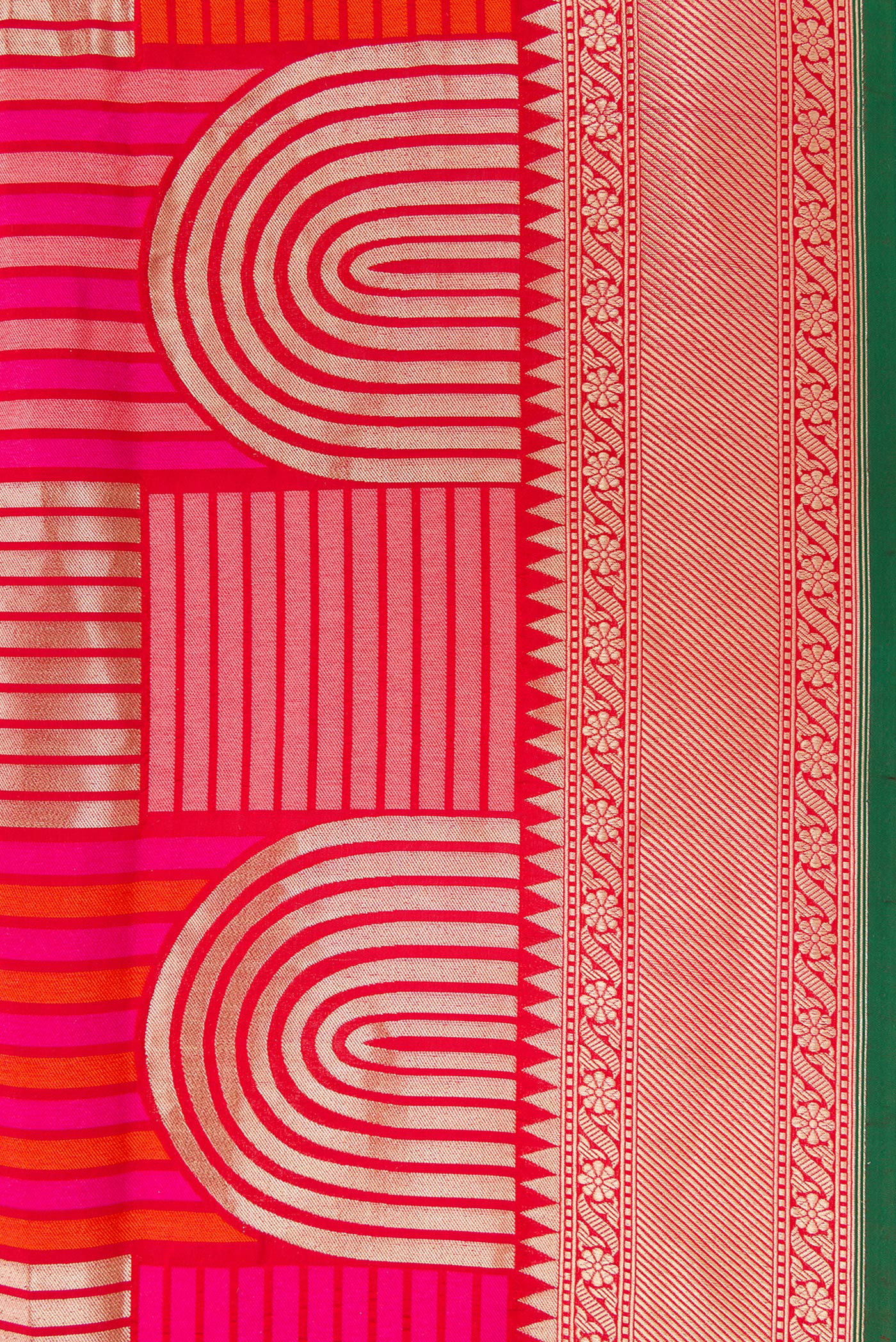 Border image of Red Dual Tone Banarasi Silk Saree with Zari Brocade on the body and Zari Border. 